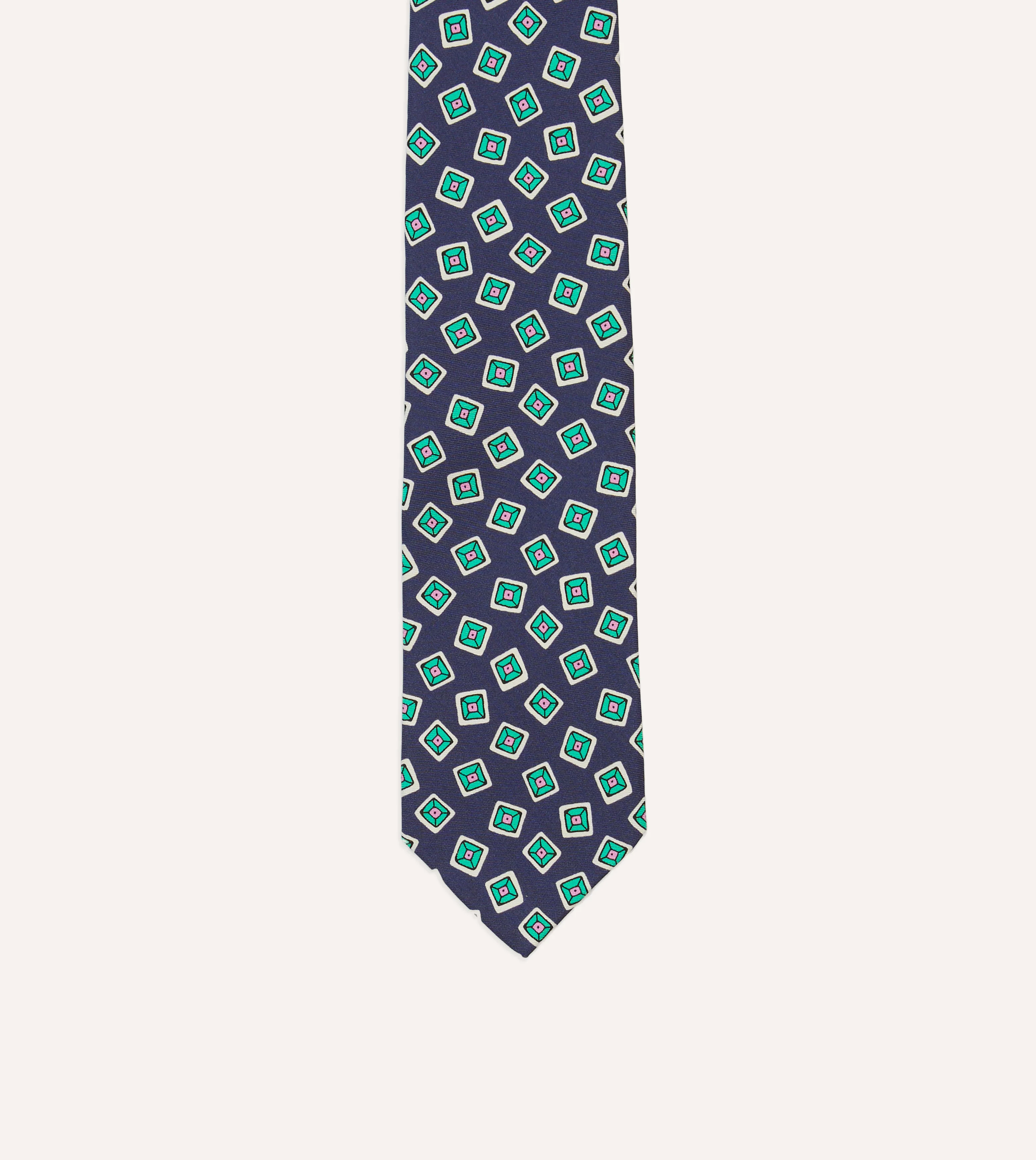 Navy Jumbled Tile Print Silk Self Tipped Tie - Image 3