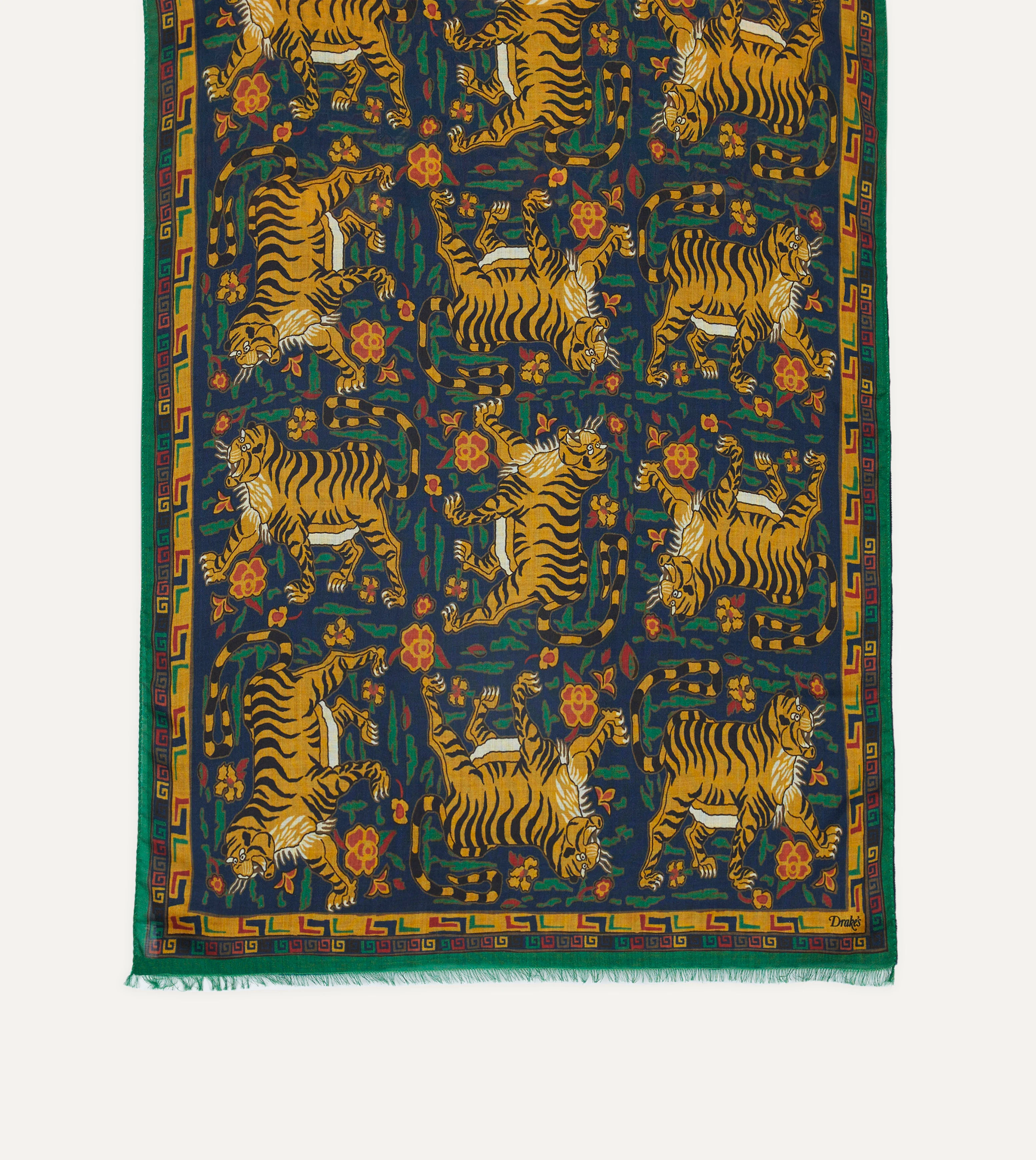 Navy Jumbo Tiger Print Wool-Silk Scarf - Image 3