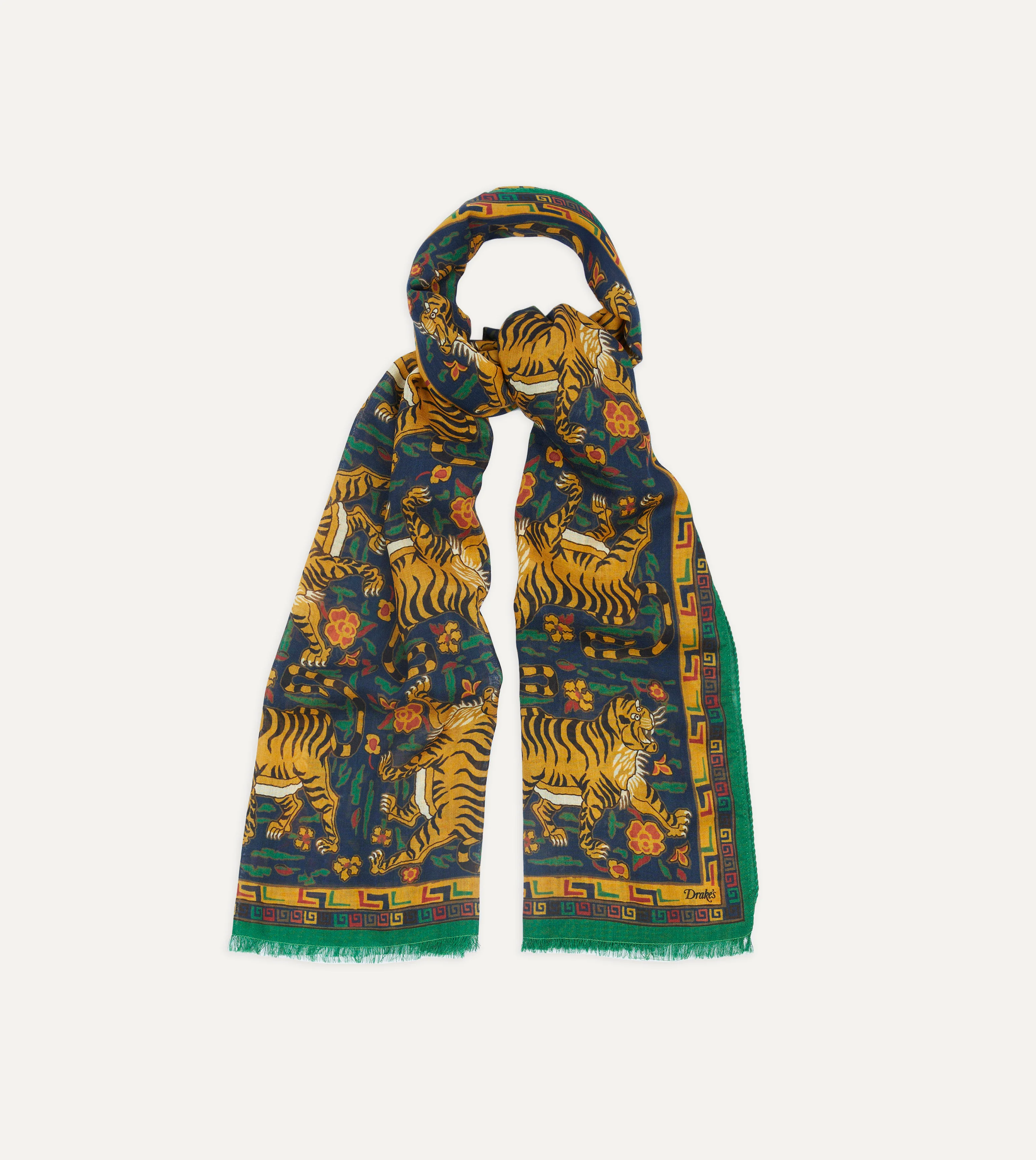 Navy Jumbo Tiger Print Wool-Silk Scarf - Image 4