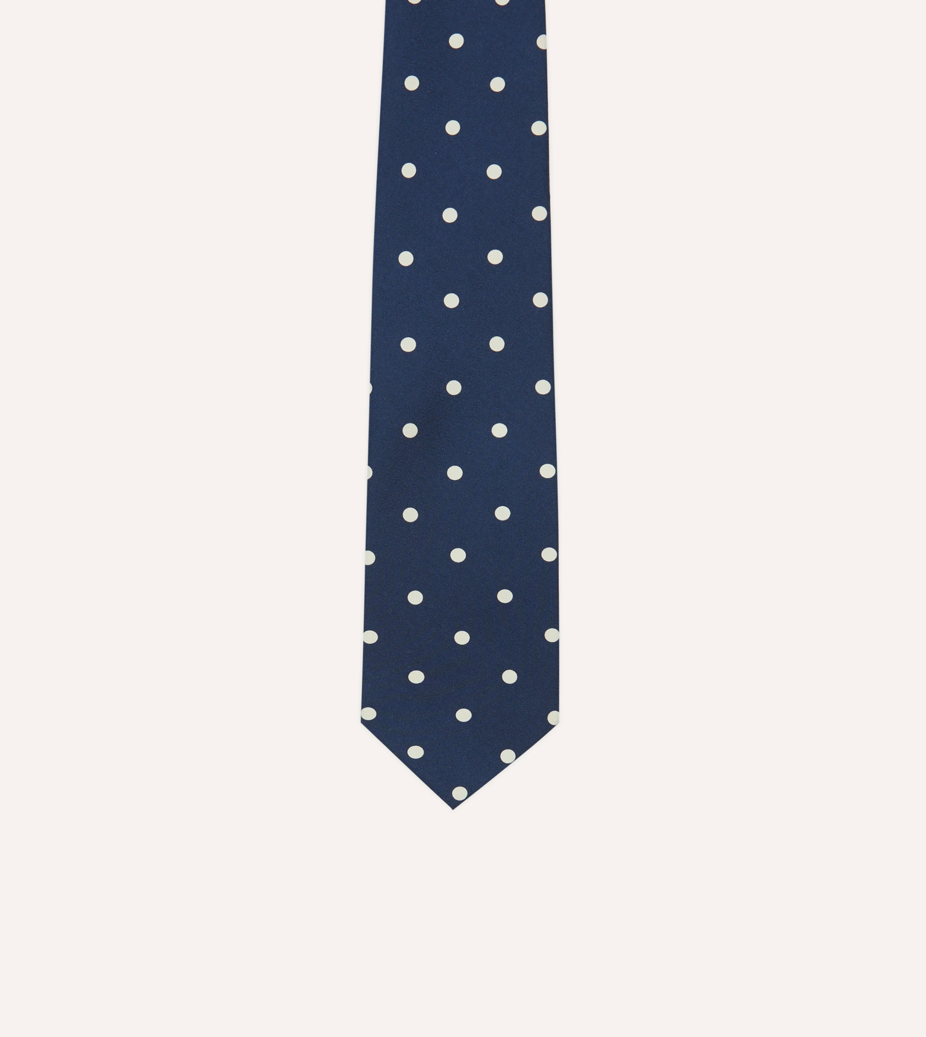 Navy Large Spot Silk Self-Tipped Tie - Image 3