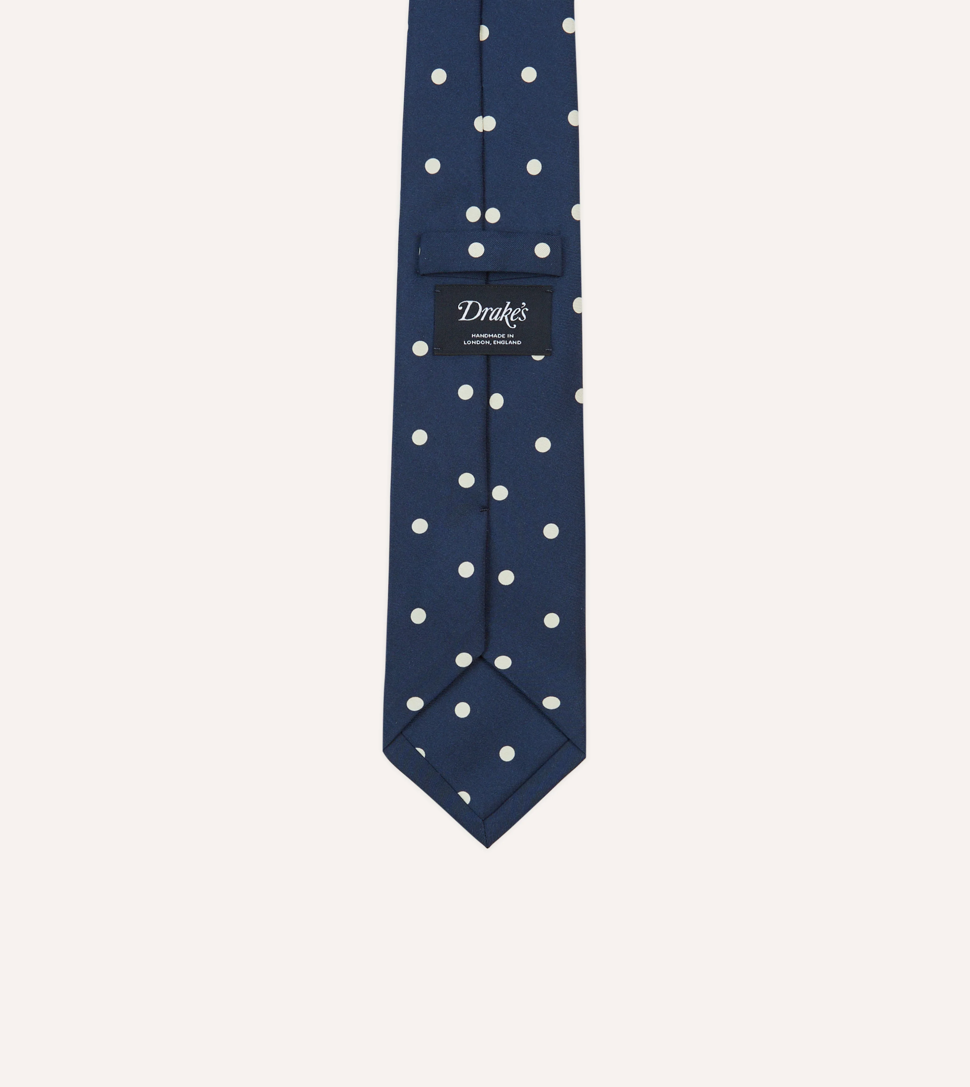 Navy Large Spot Silk Self-Tipped Tie - Image 4