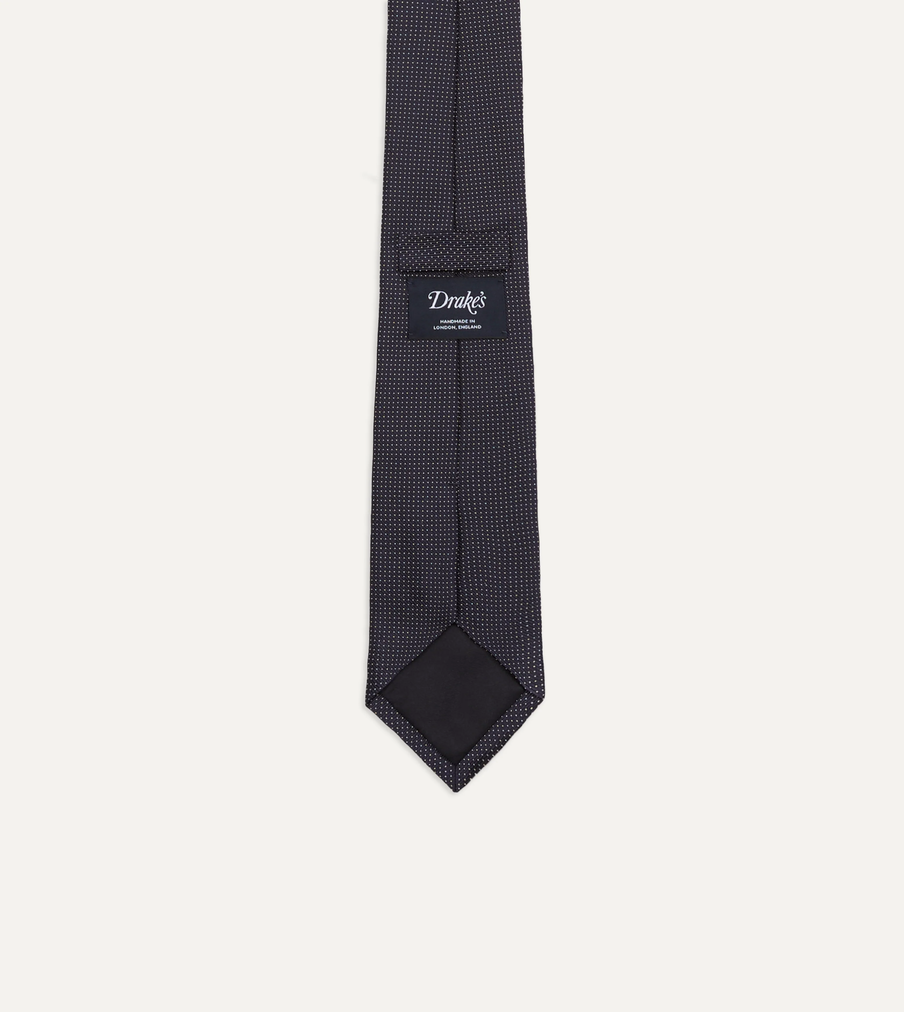 Navy Micro Polka Dot Embroidered Tipped Tie - Image 3