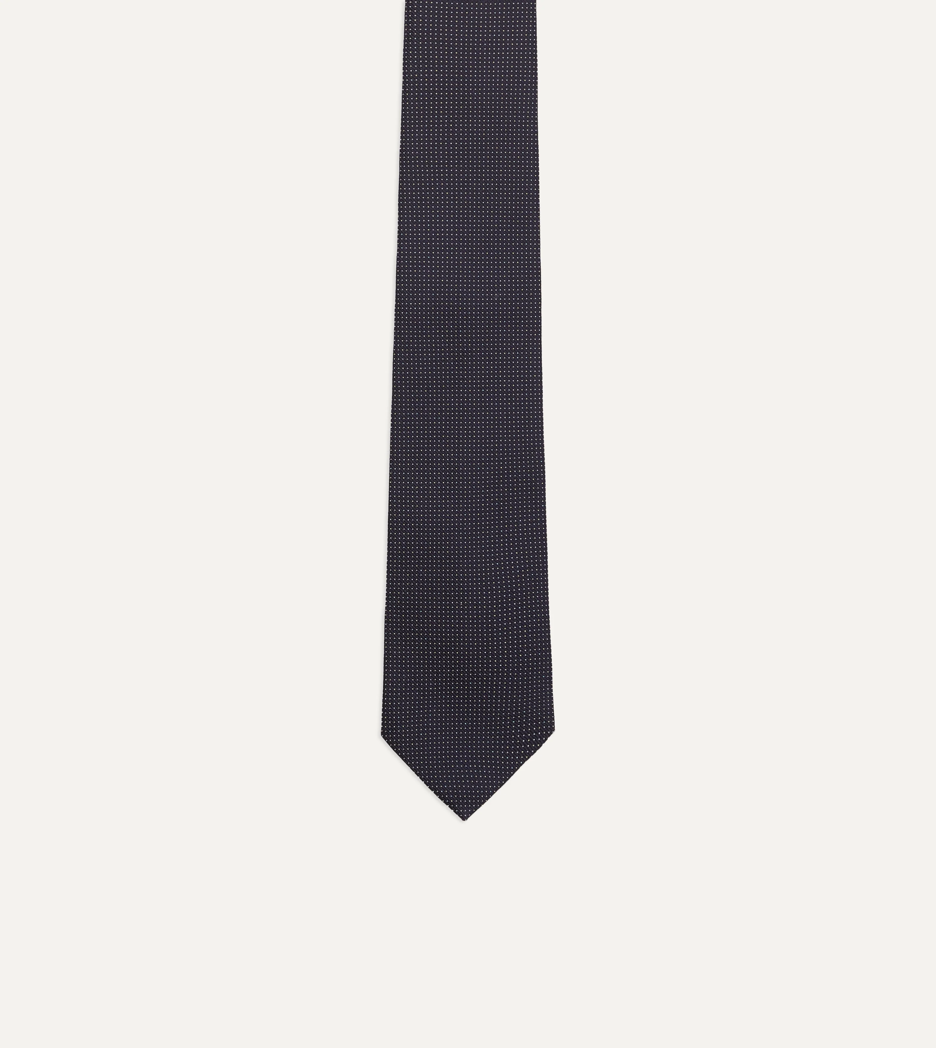 Navy Micro Polka Dot Embroidered Tipped Tie - Image 4