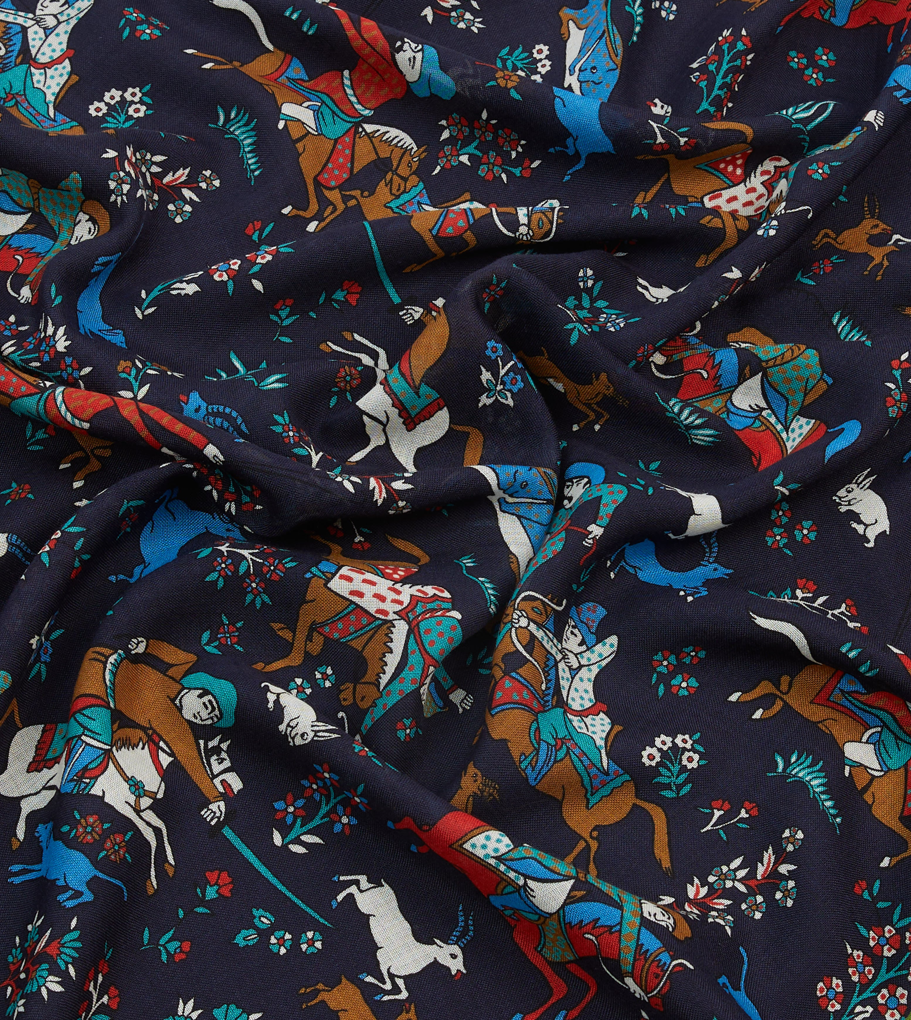 Navy Mughal Archer Print Wool Silk Scarf - Image 2