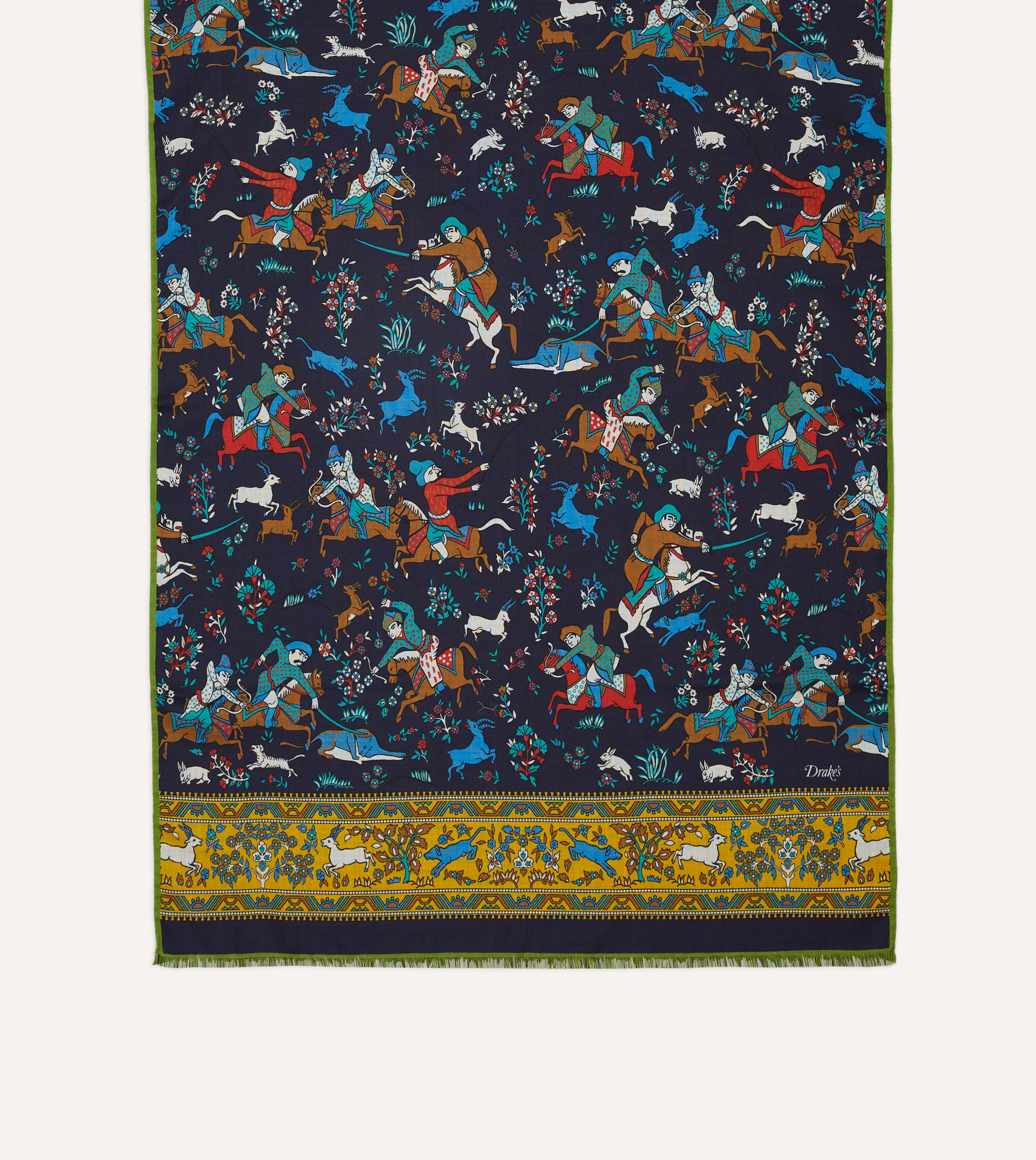 Navy Mughal Archer Print Wool Silk Scarf - Image 3