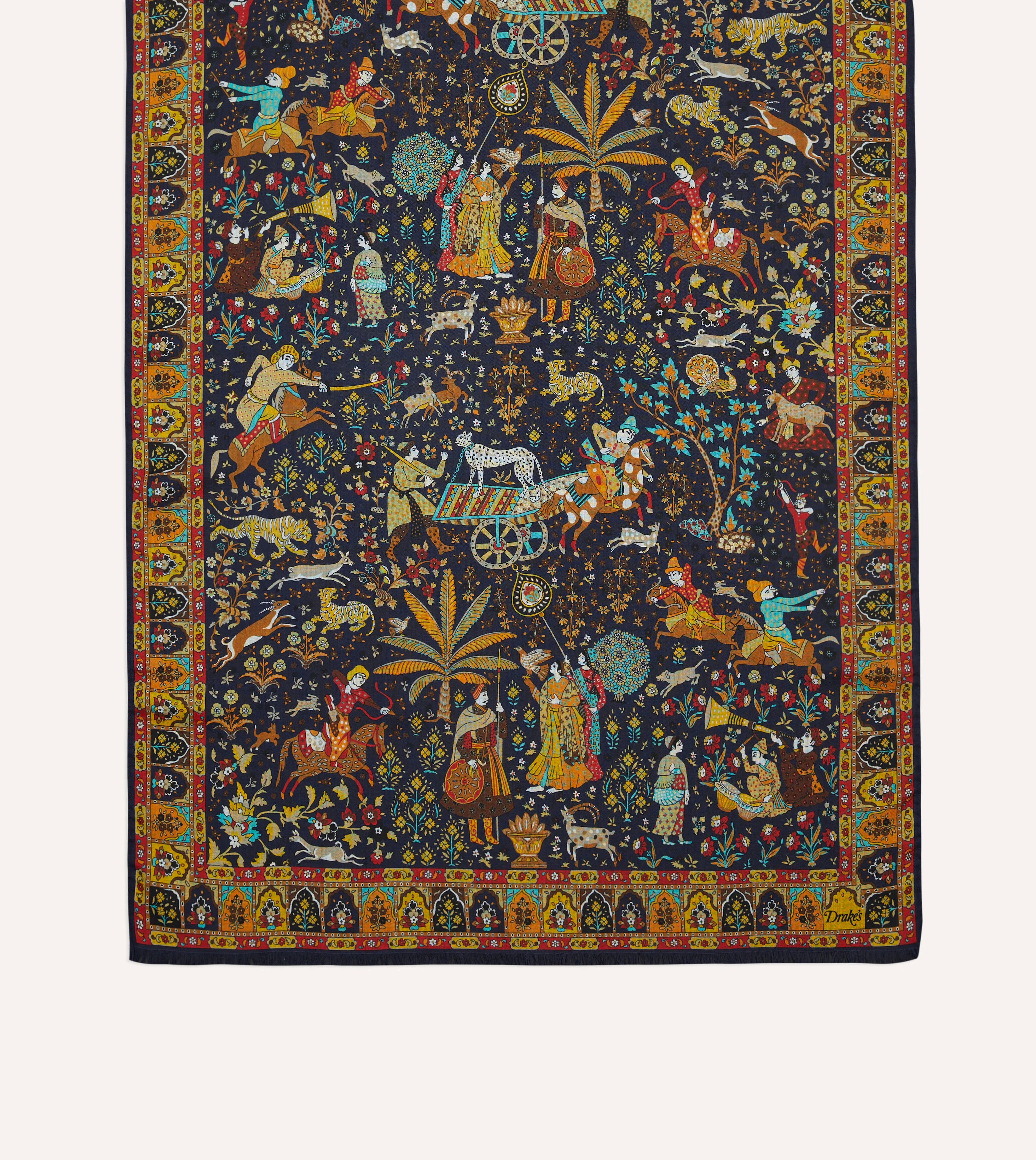 Navy Mughal Garden Print Wool Silk Scarf - Image 3