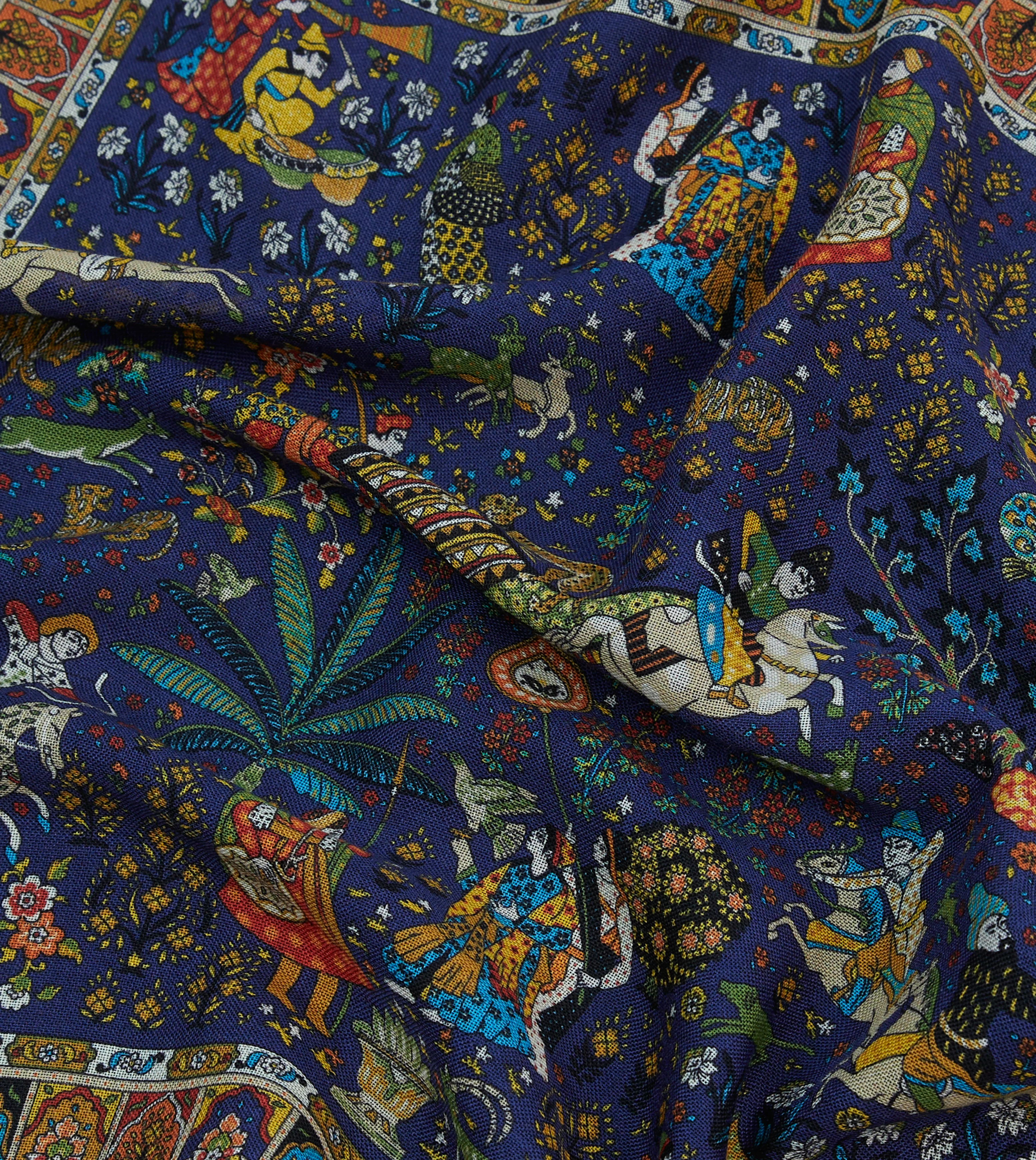 Navy Mughal Print Wool-Silk Pocket Square - Image 2