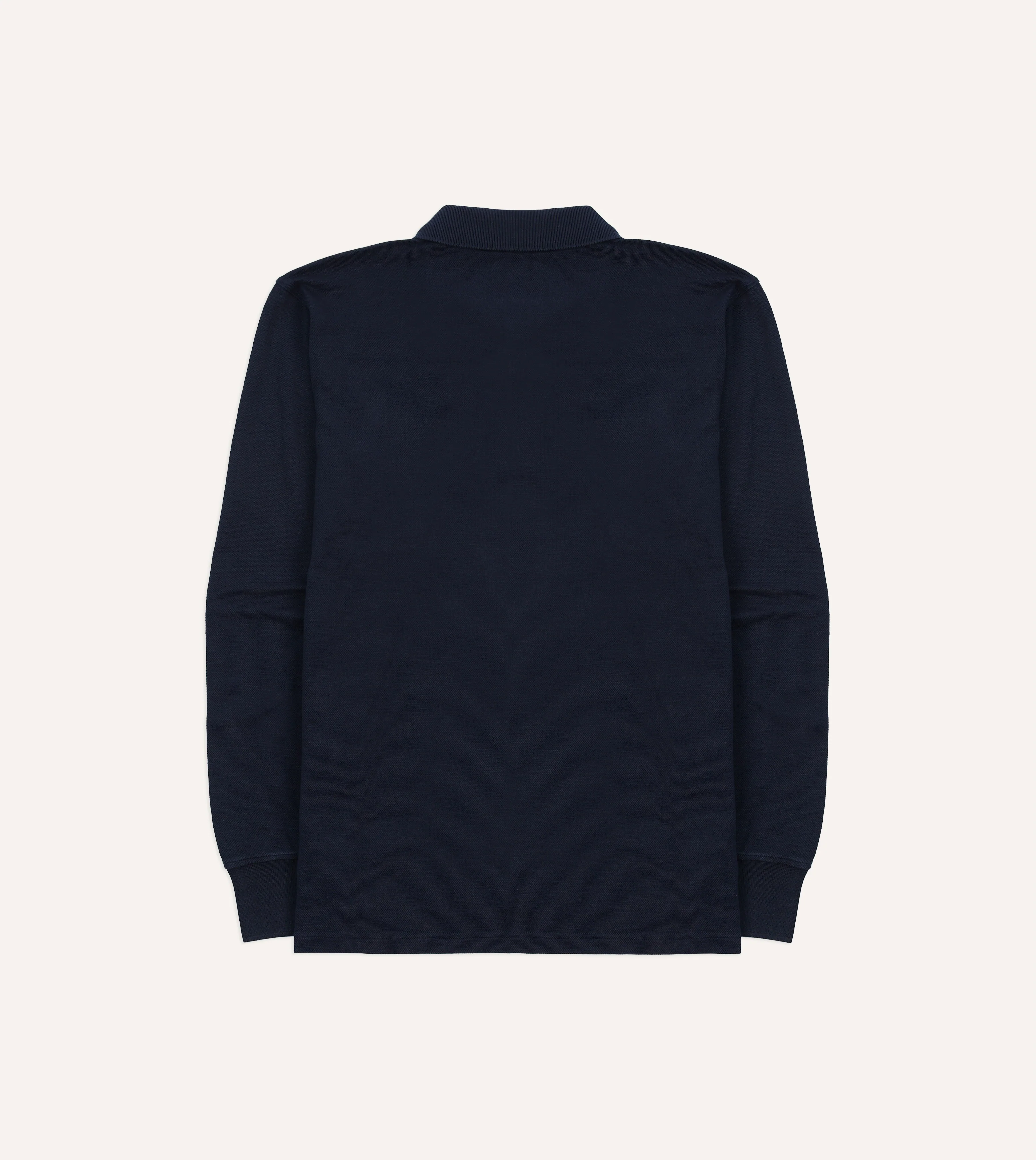 Navy Pique Cotton Long-Sleeve Polo Shirt - Image 5