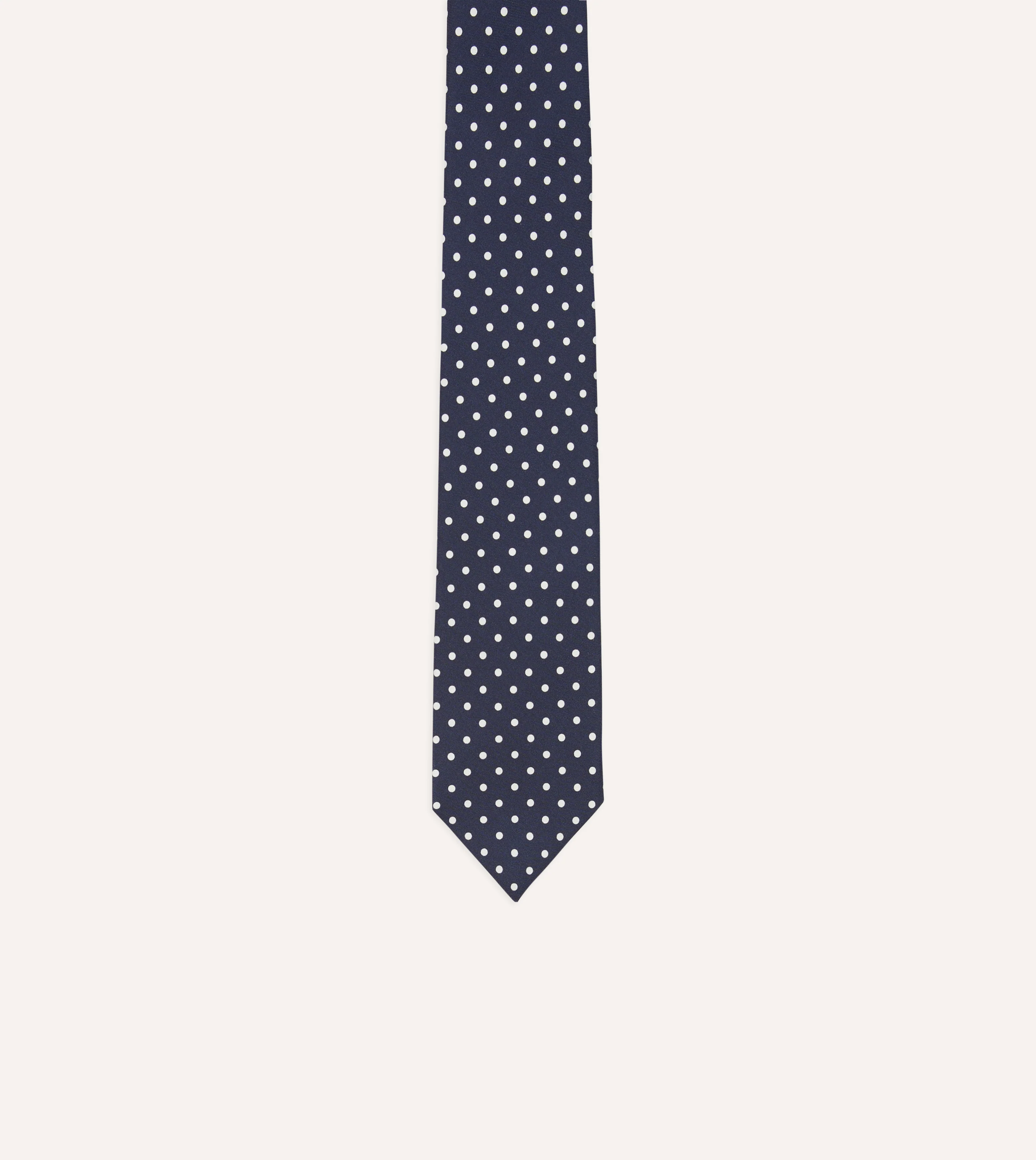 Navy Polka Dot Silk Self-Tipped Tie - Image 3