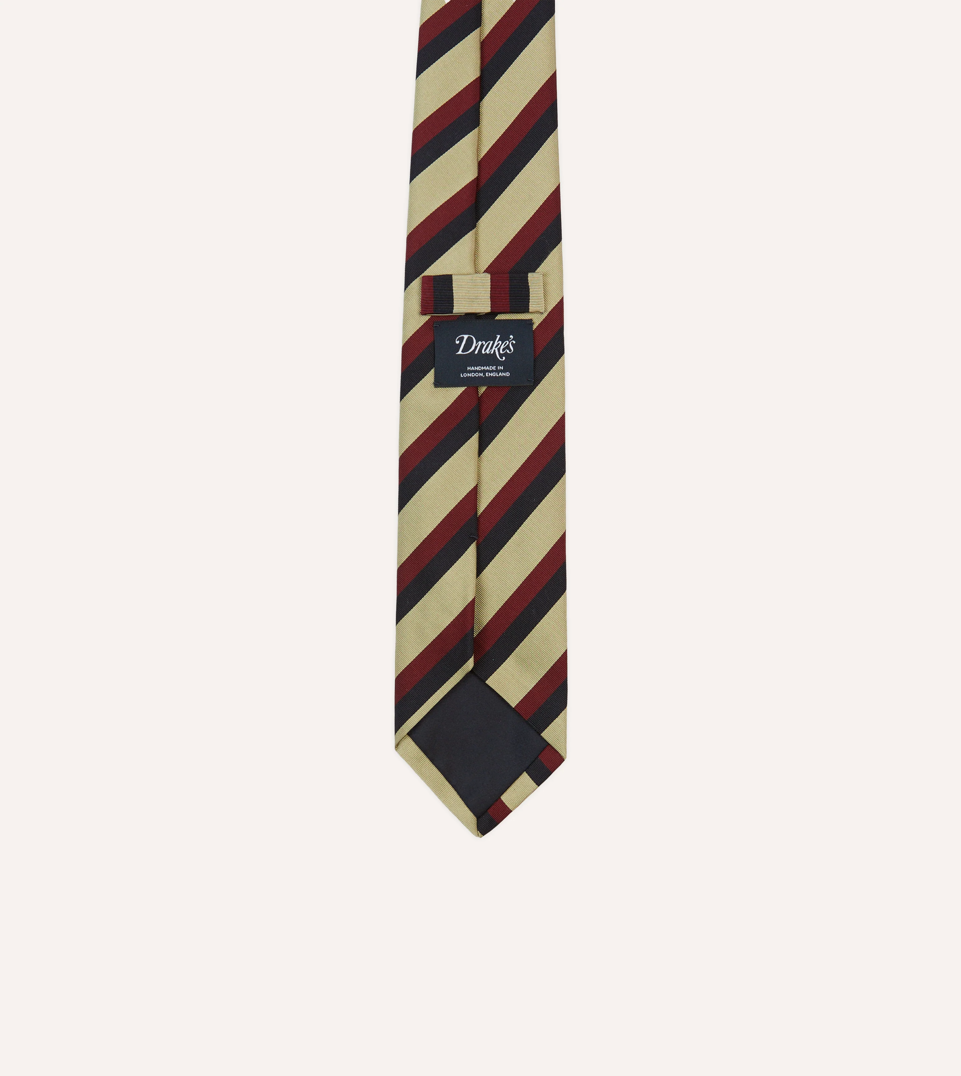 Navy, Red and Buff Stripe Mogador Silk Tipped Tie - Image 4