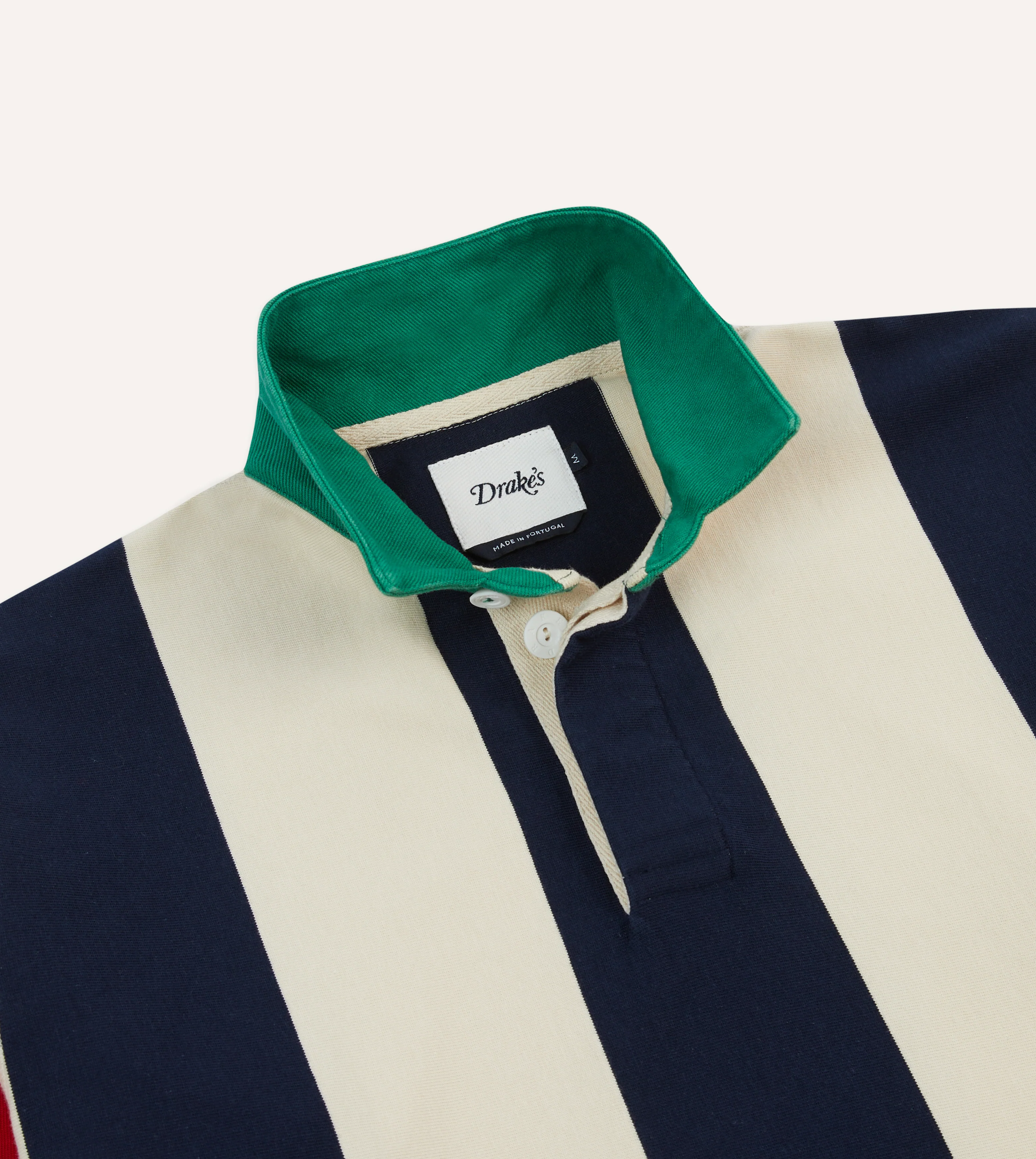 Navy, Red and Ecru Vertical Block Stripe Cotton Rugby Shirt - Image 4