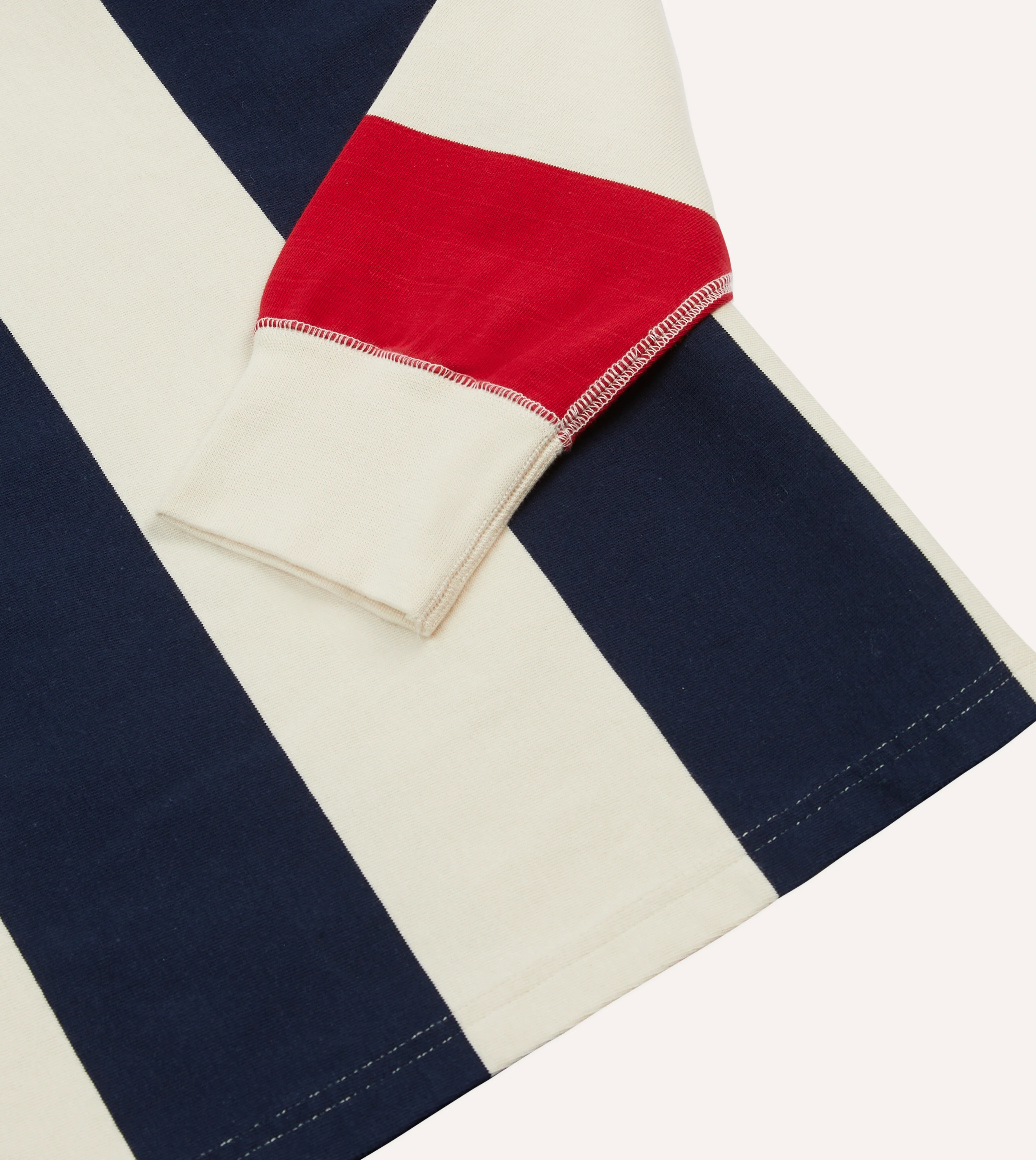 Navy, Red and Ecru Vertical Block Stripe Cotton Rugby Shirt - Image 5