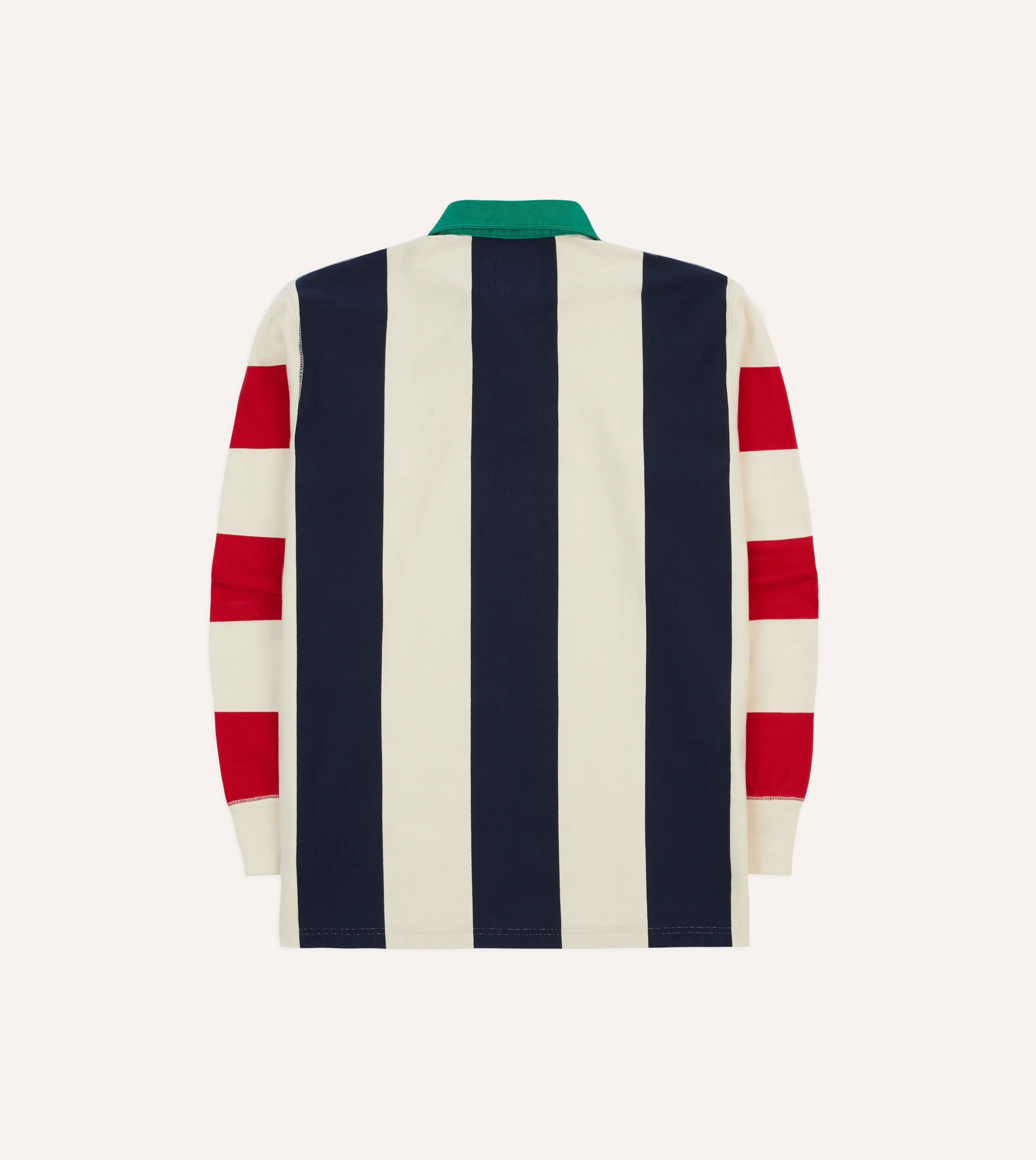 Navy, Red and Ecru Vertical Block Stripe Cotton Rugby Shirt - Image 6