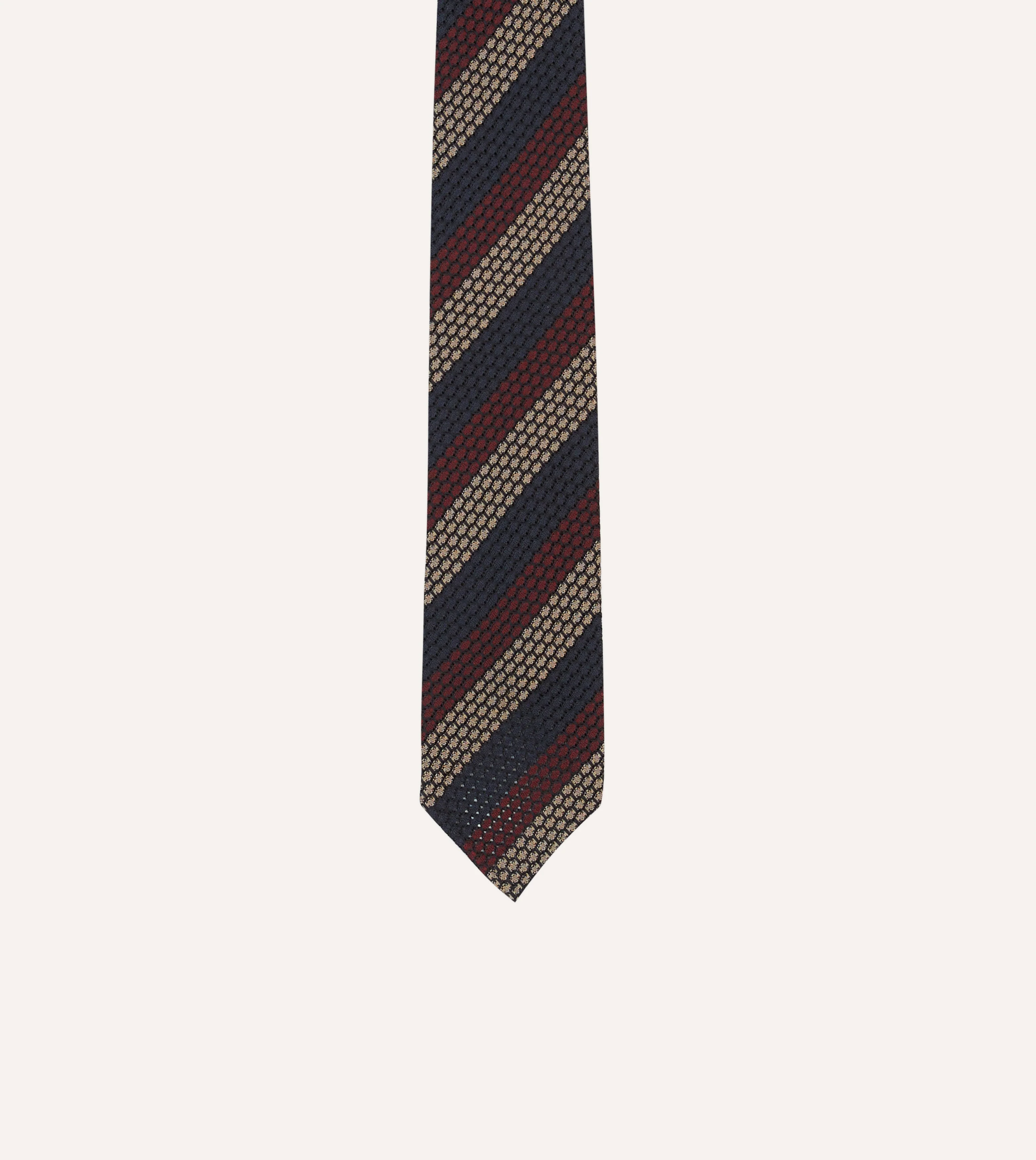 Navy, Red and Gold Block Stripe Hand Rolled Silk Grenadine Tie - Image 3