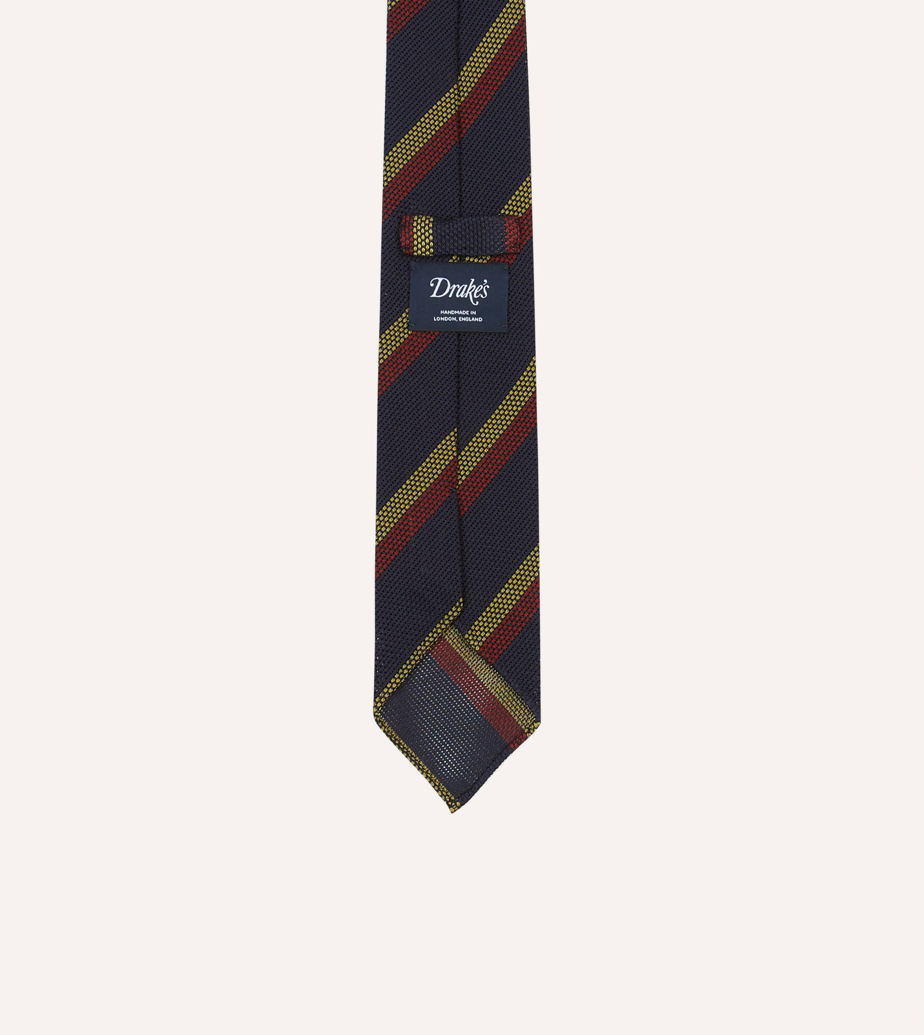 Navy, Red and Gold Double Stripe Hand Rolled Silk Grenadine Tie - Image 4
