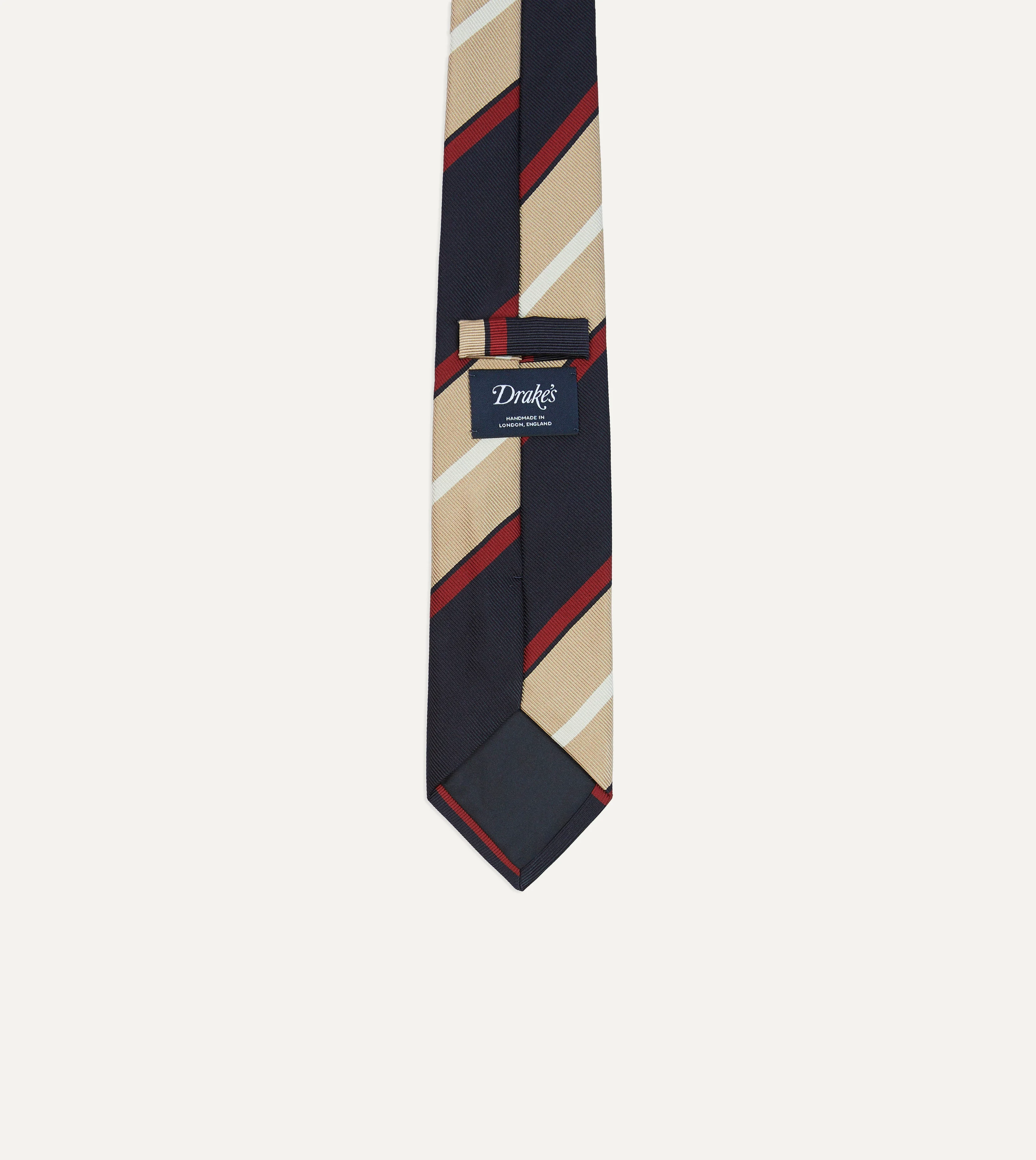 Navy, Red and Gold Multi Stripe Mogador Silk Tipped Tie - Image 4