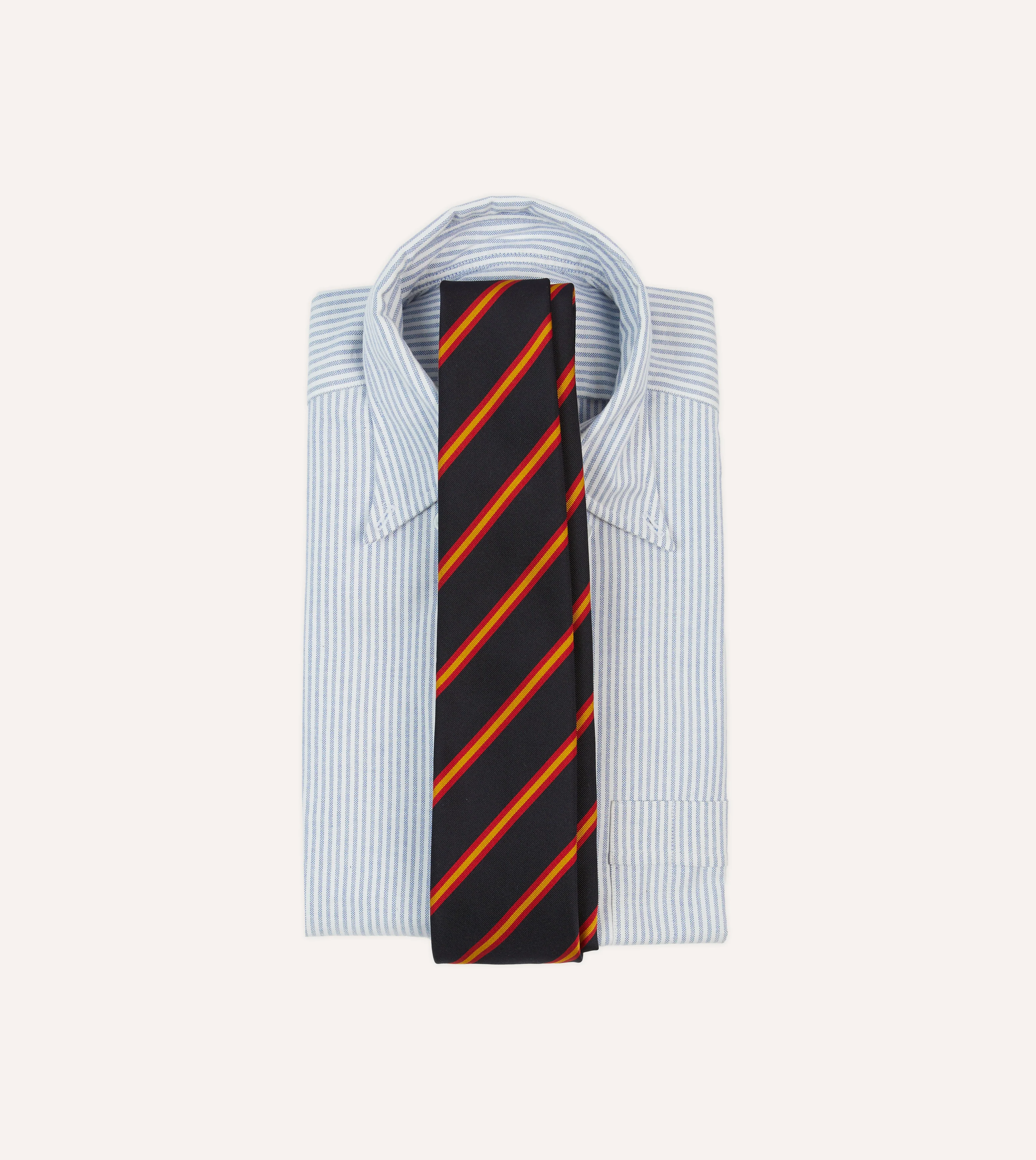 Navy, Red and Gold Sandwich Stripe Mogador Silk Tipped Tie - Image 2