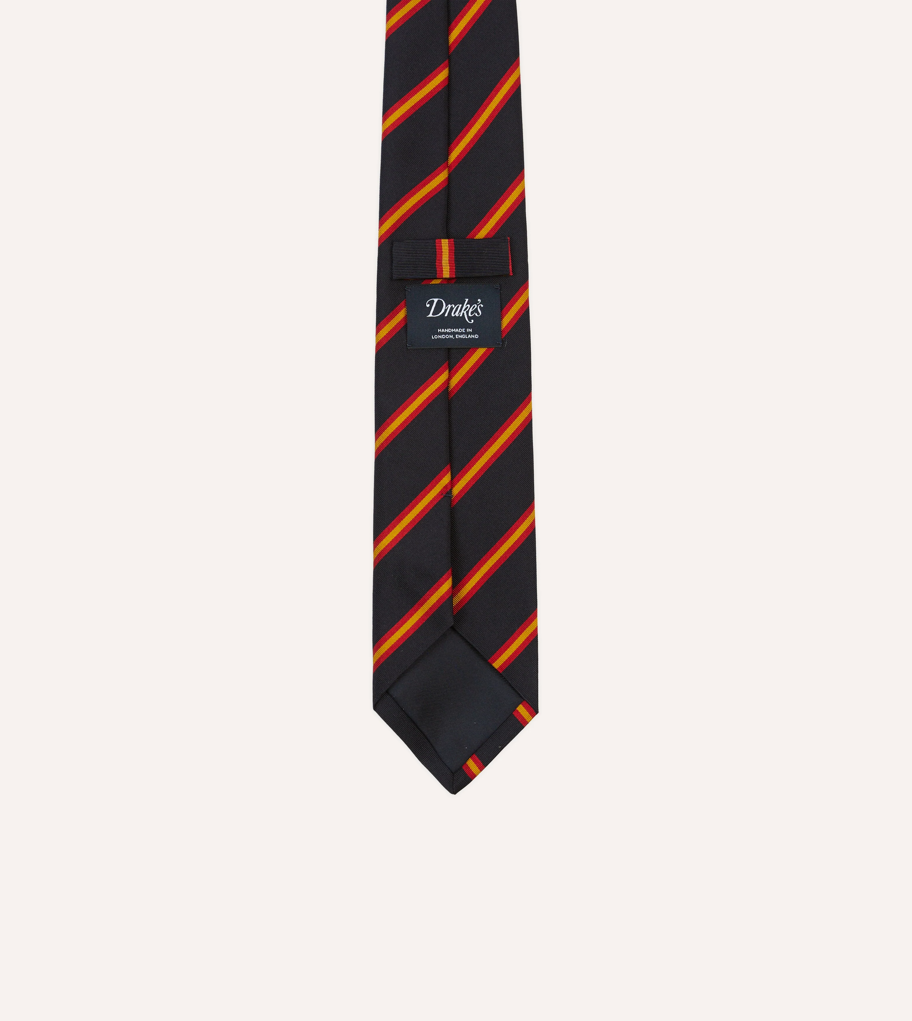 Navy, Red and Gold Sandwich Stripe Mogador Silk Tipped Tie - Image 4