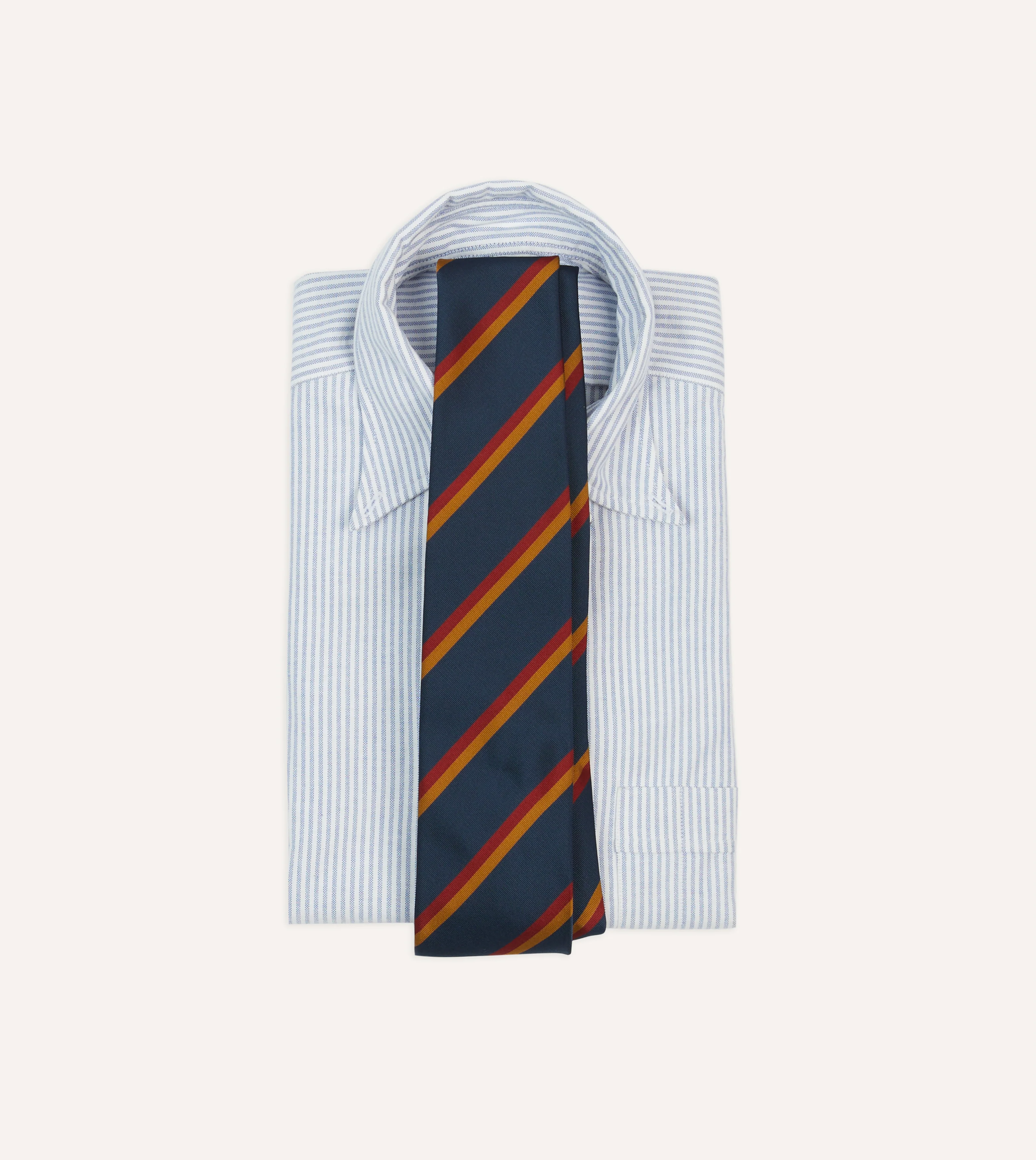 Navy, Red and Gold Stripe Mogador Cotton-Silk Tipped Tie - Image 2