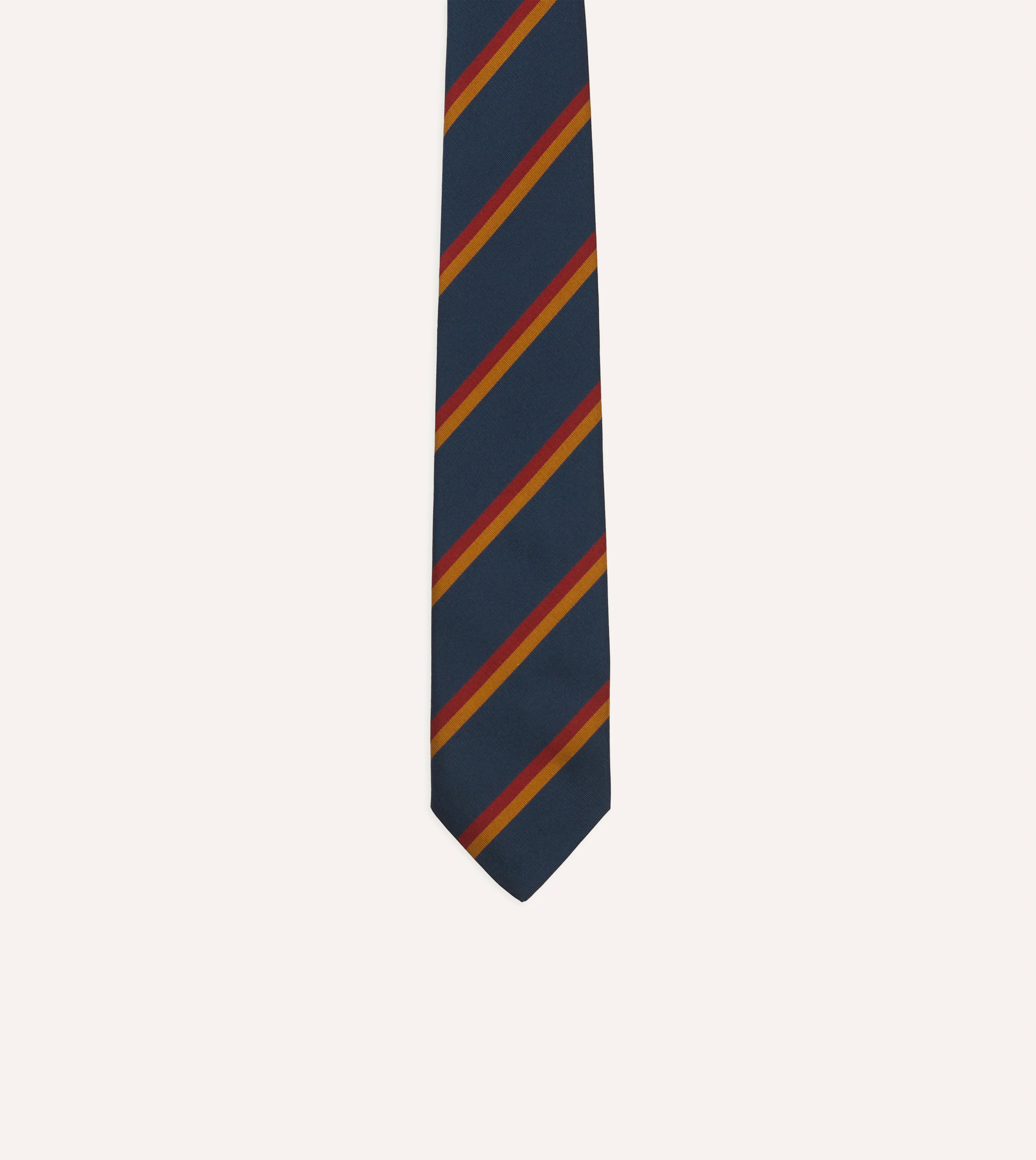 Navy, Red and Gold Stripe Mogador Cotton-Silk Tipped Tie - Image 3