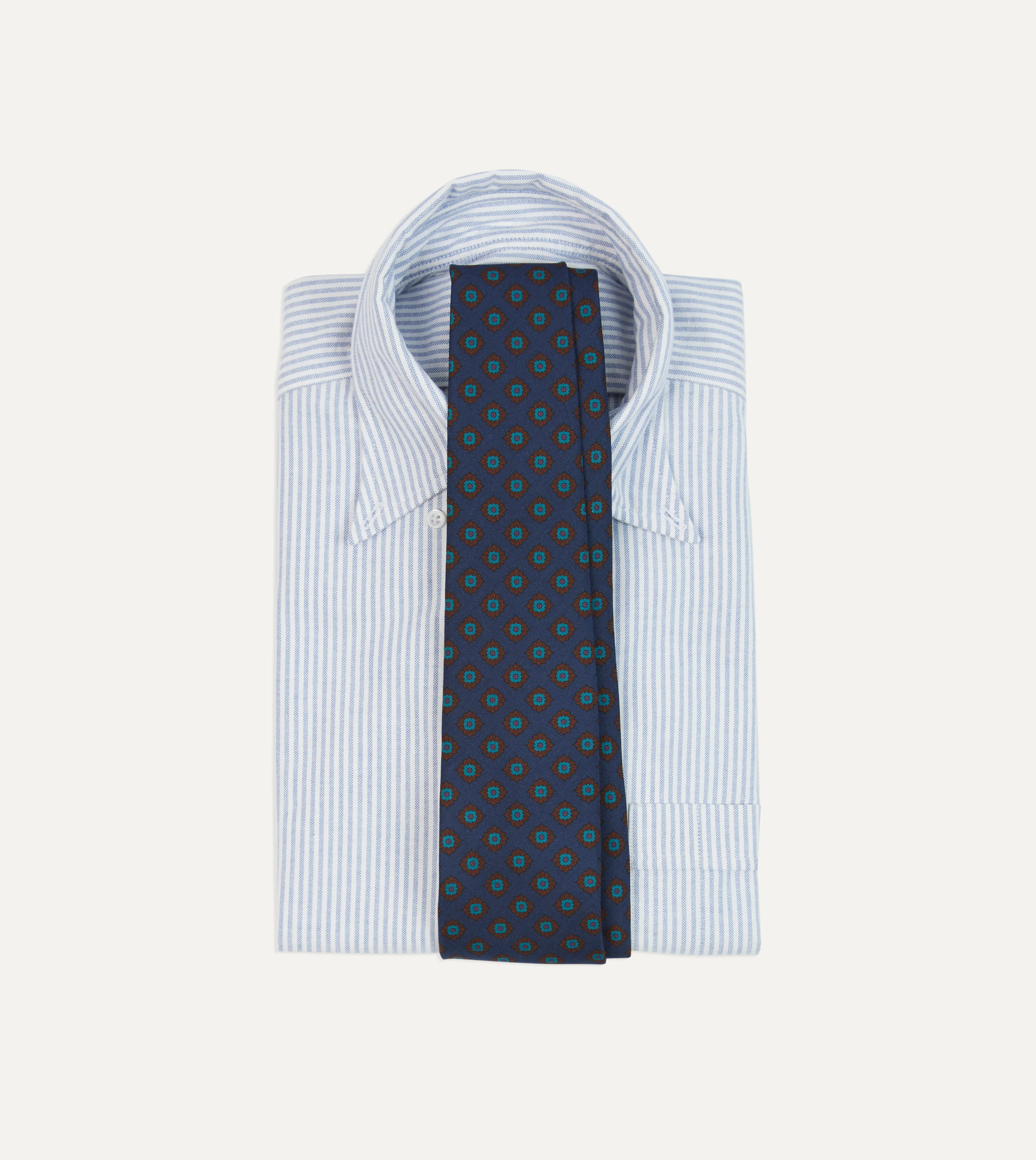 Navy Square Flower Medallion Print Silk Self Tipped Tie - Image 2