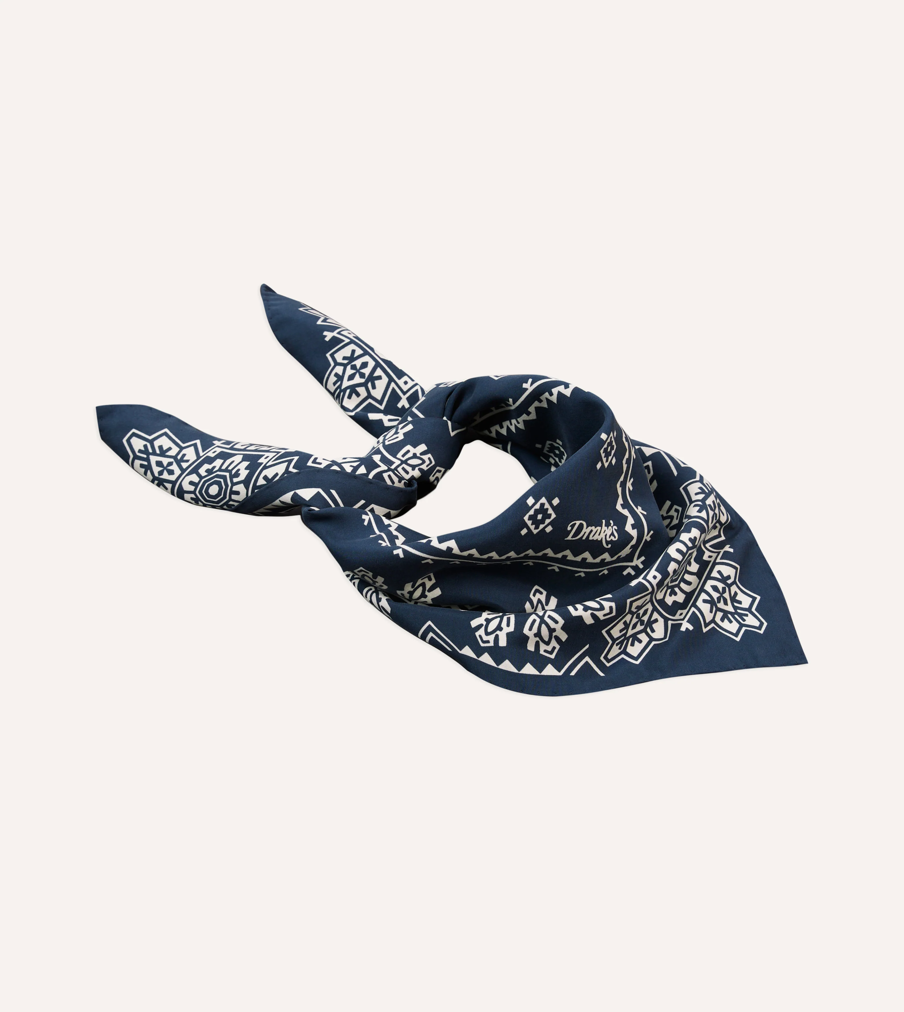 Navy Traditional Print Silk Bandana - Image 4