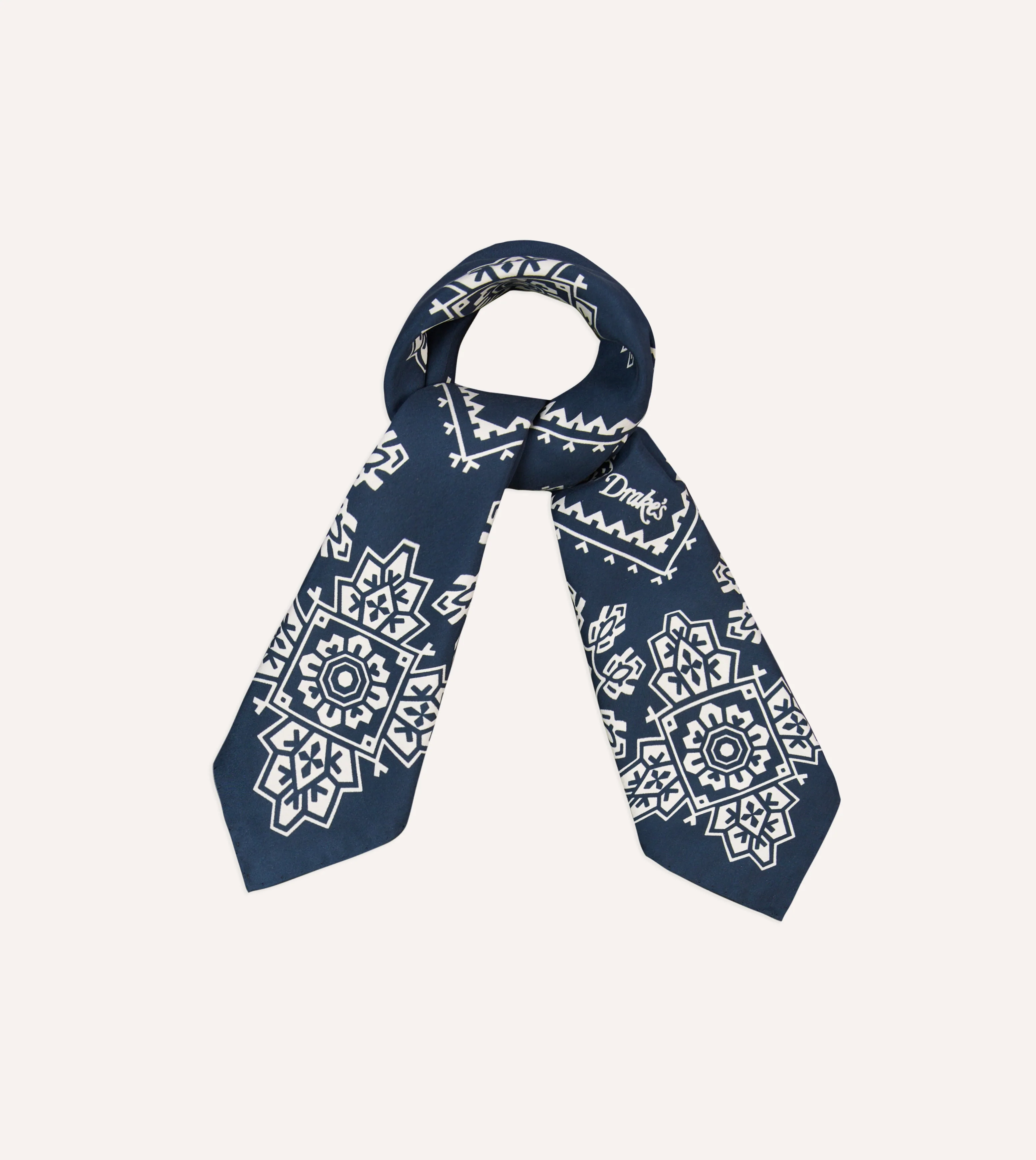 Navy Traditional Print Silk Bandana - Image 5