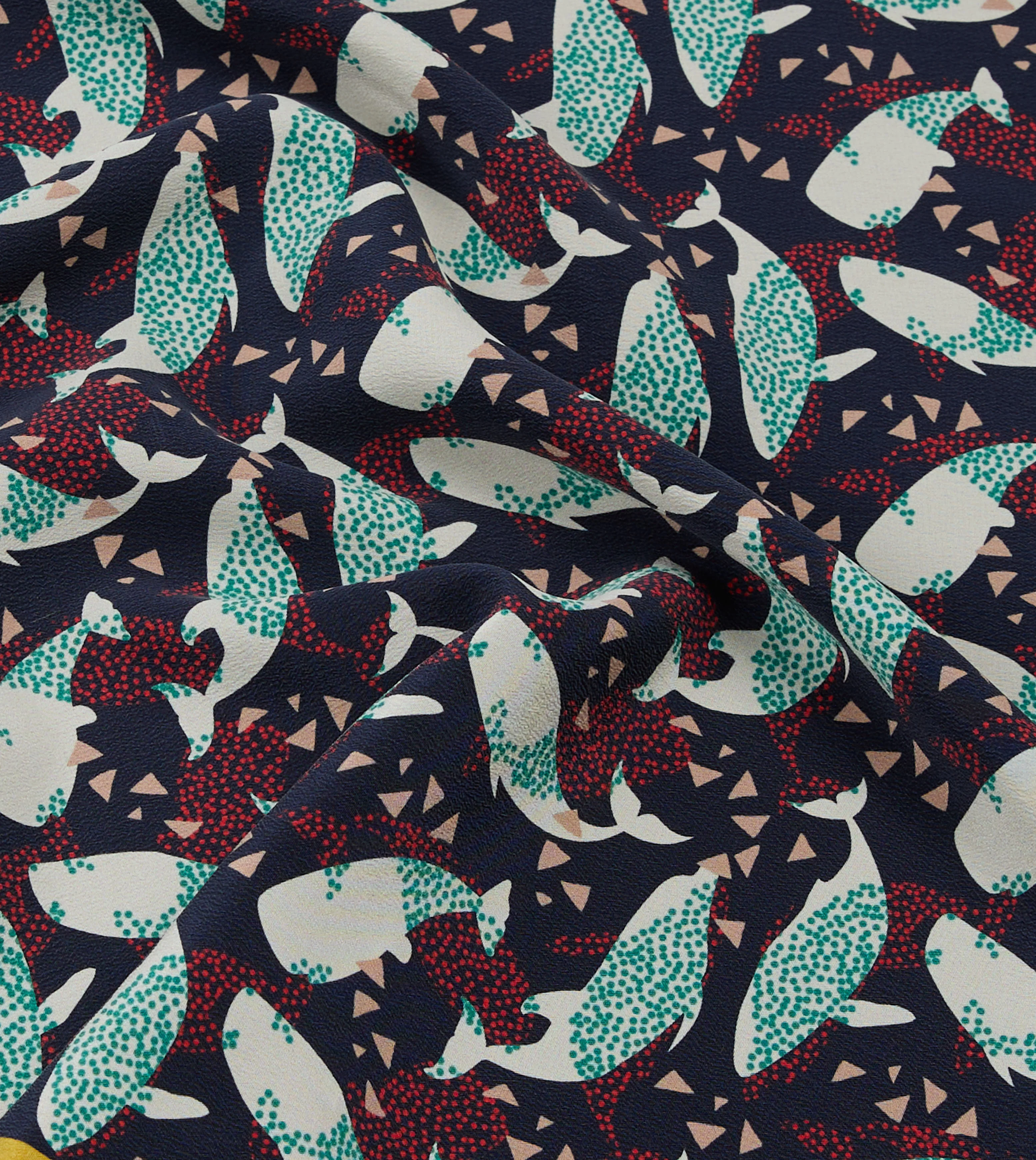 Navy Whale Print Silk Pocket Square - Image 2
