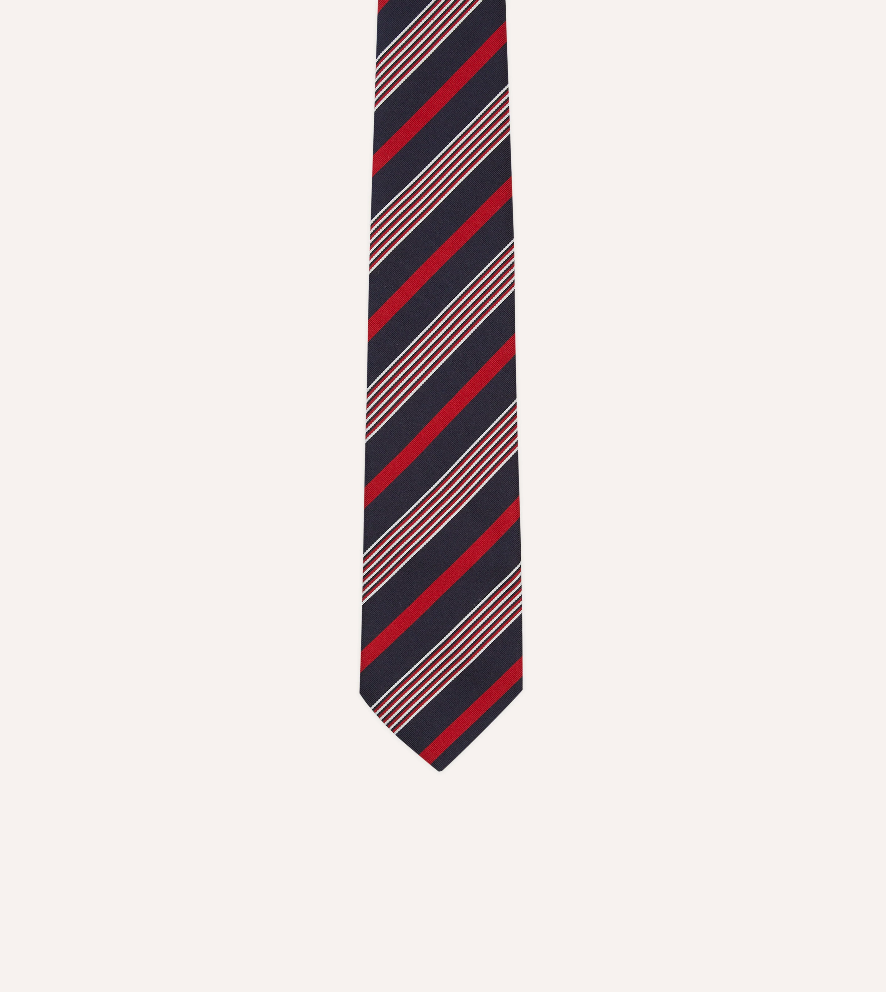 Navy, White and Red Multi Stripe Mogador Silk Tipped Tie - Image 3