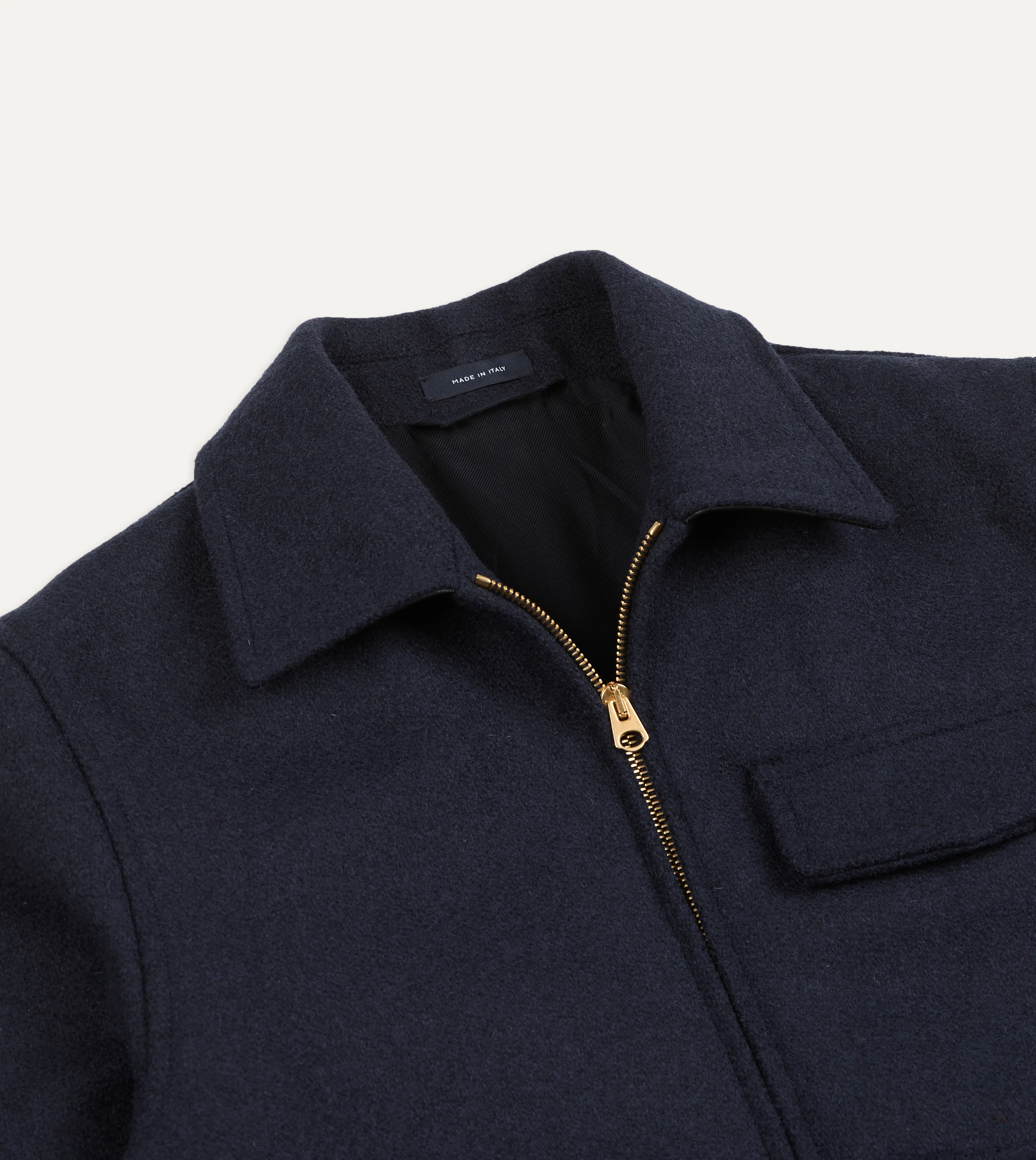 Navy Wool and Leather A-2 Bomber Jacket - Image 3