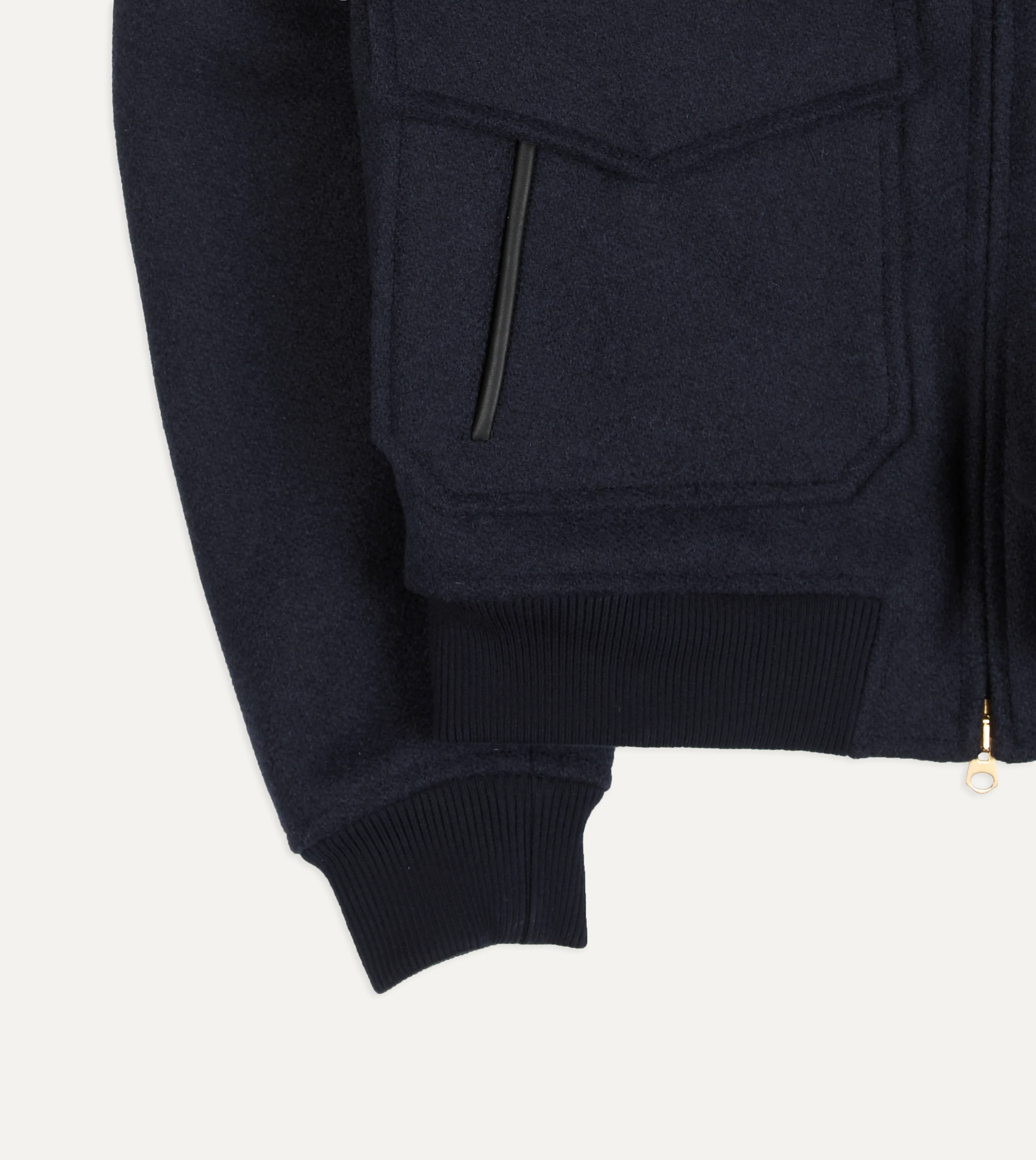 Navy Wool and Leather A-2 Bomber Jacket - Image 6