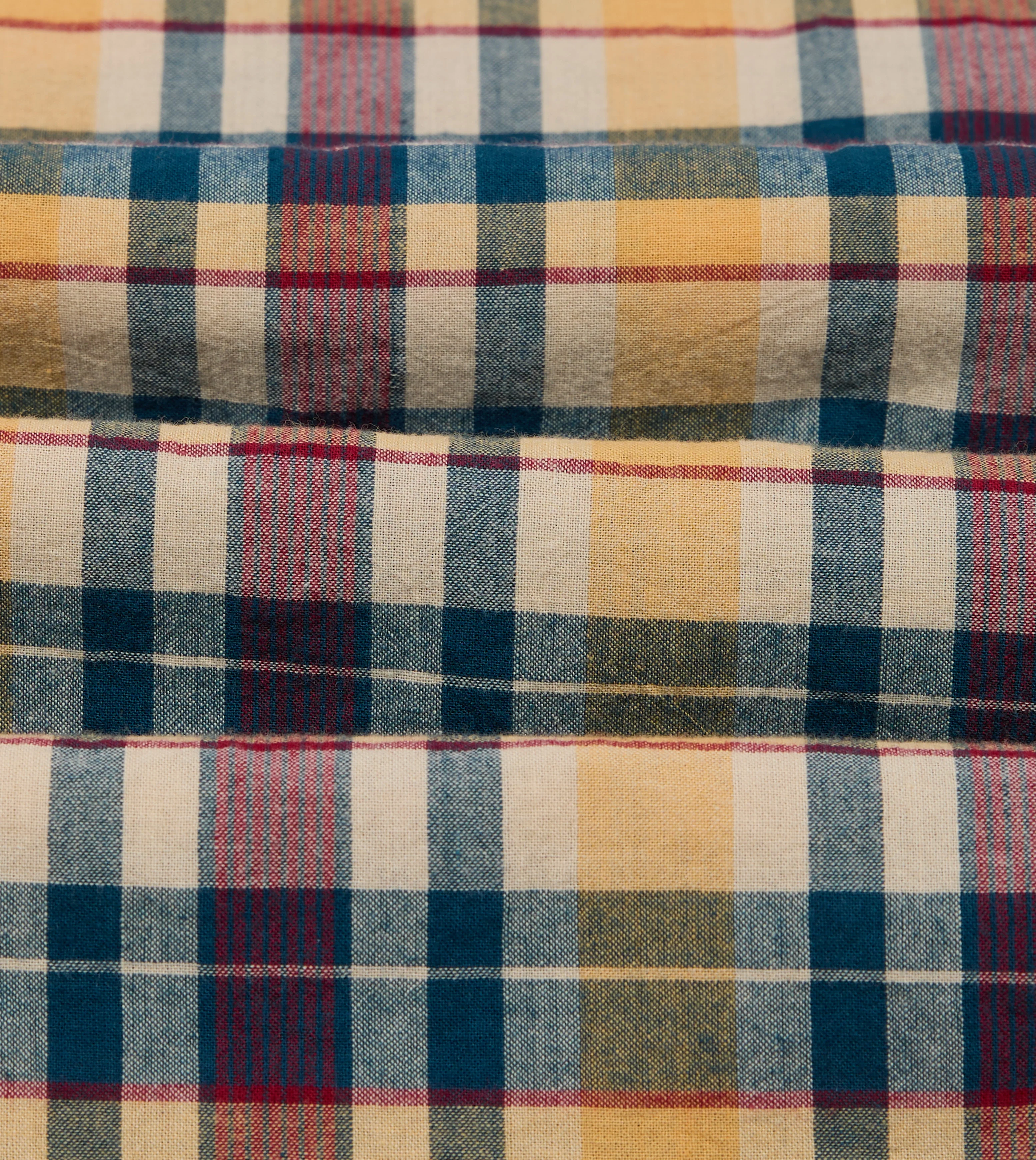 Navy, Yellow and Red Madras Check Cotton Button-Down Popover Shirt - Image 3