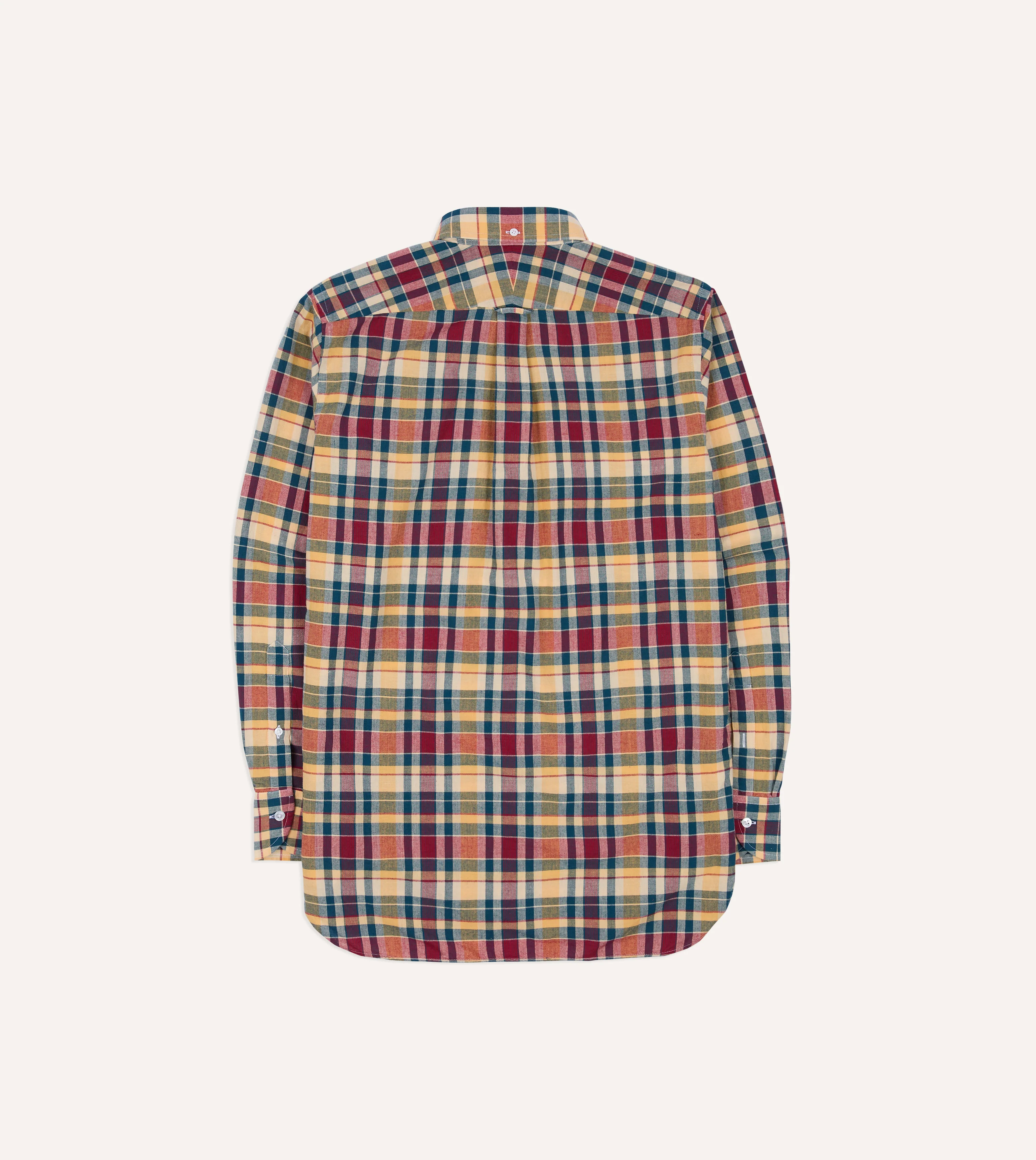 Navy, Yellow and Red Madras Check Cotton Button-Down Popover Shirt - Image 7