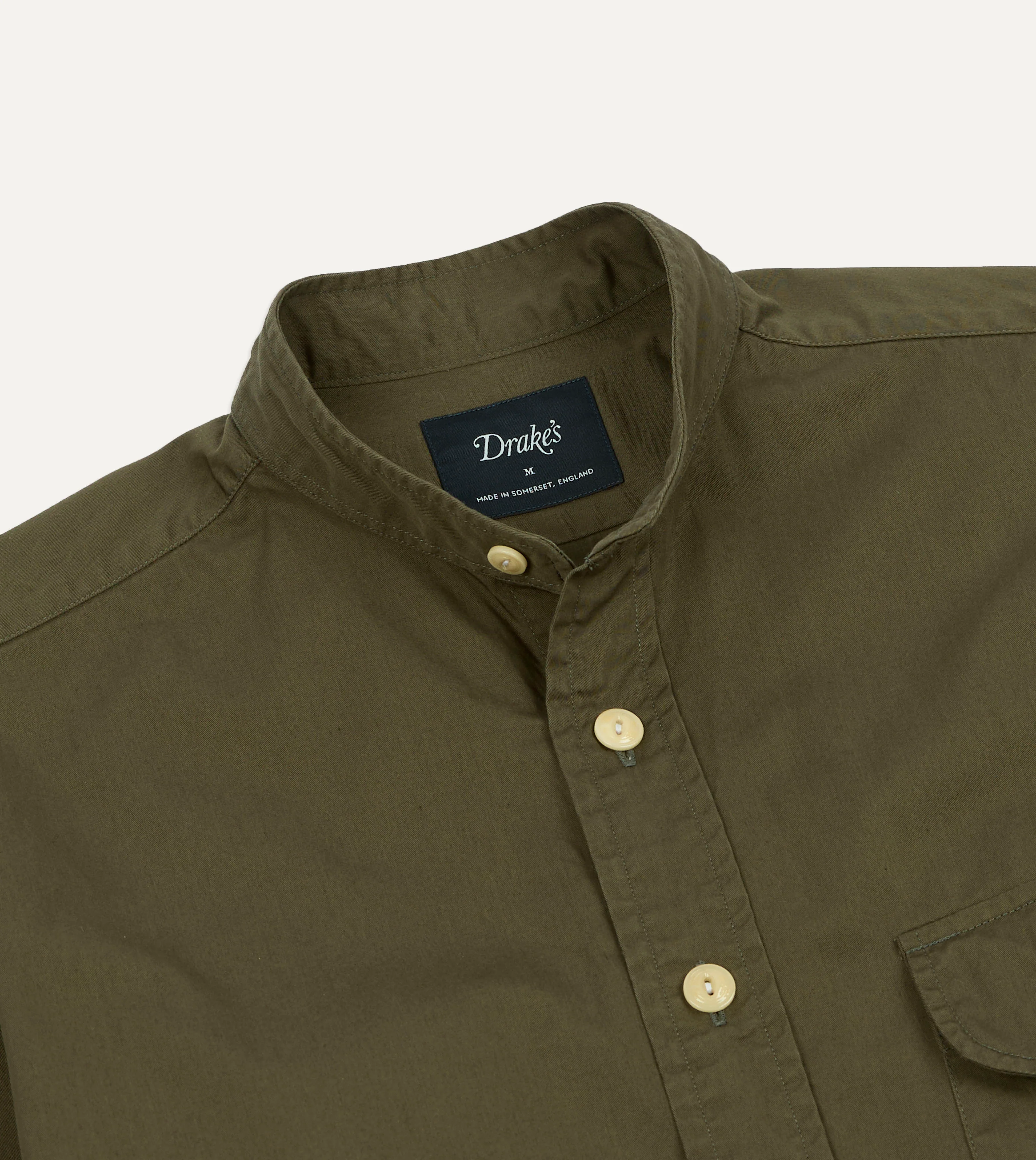 Olive Cotton Mandarin Collar Shirt - Image 3