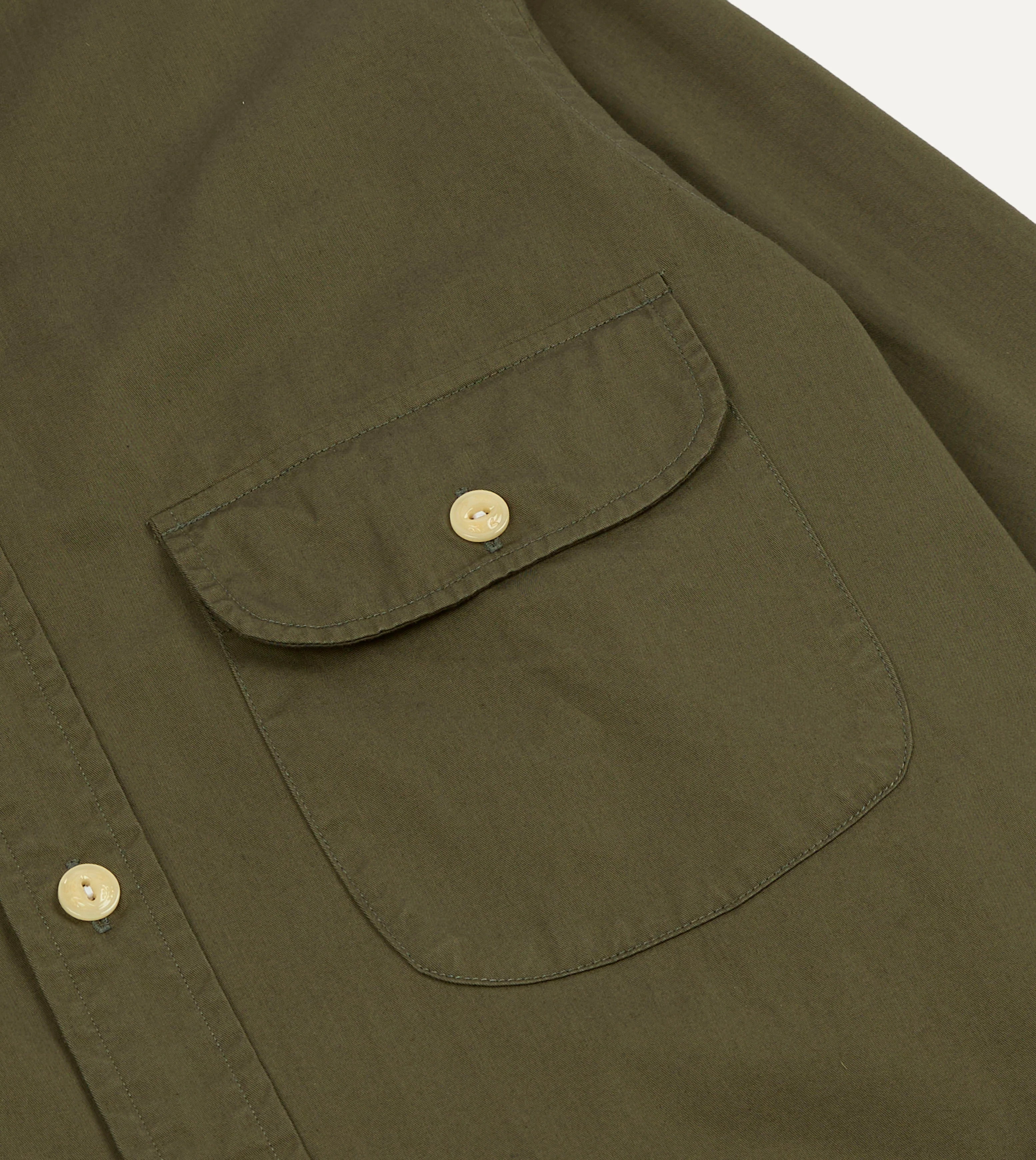 Olive Cotton Mandarin Collar Shirt - Image 4