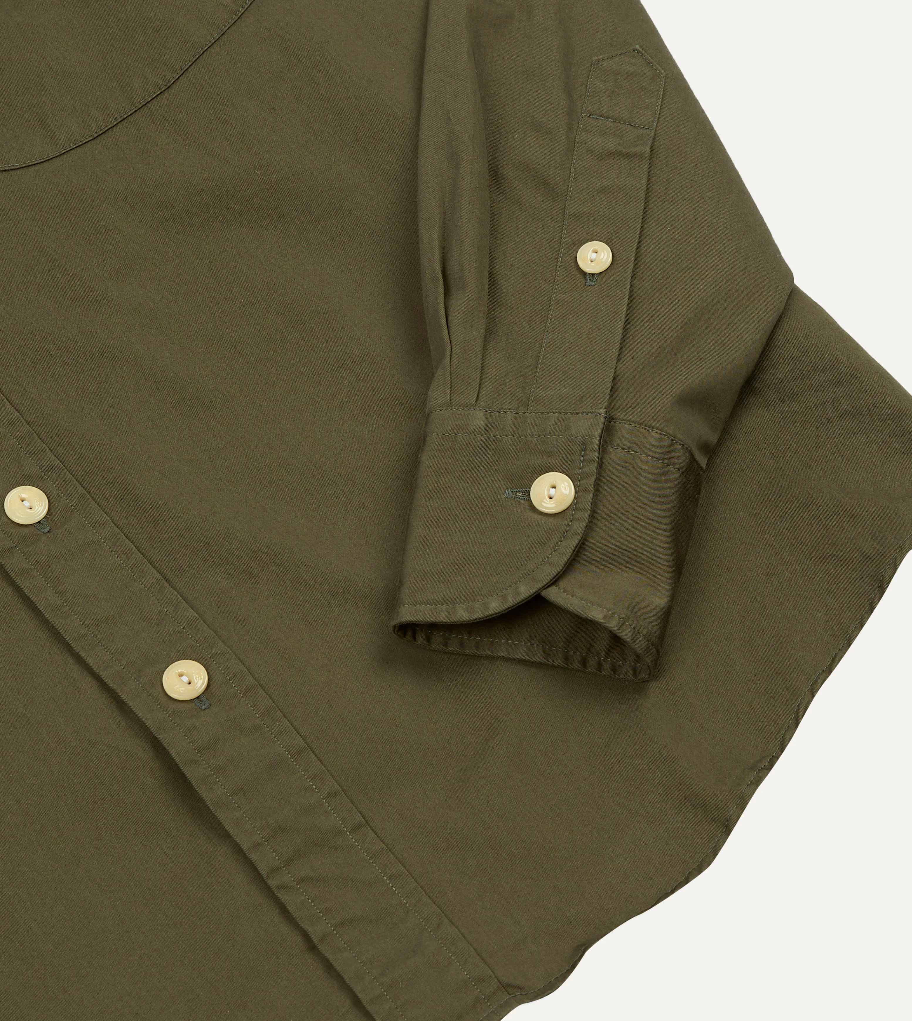 Olive Cotton Mandarin Collar Shirt - Image 5