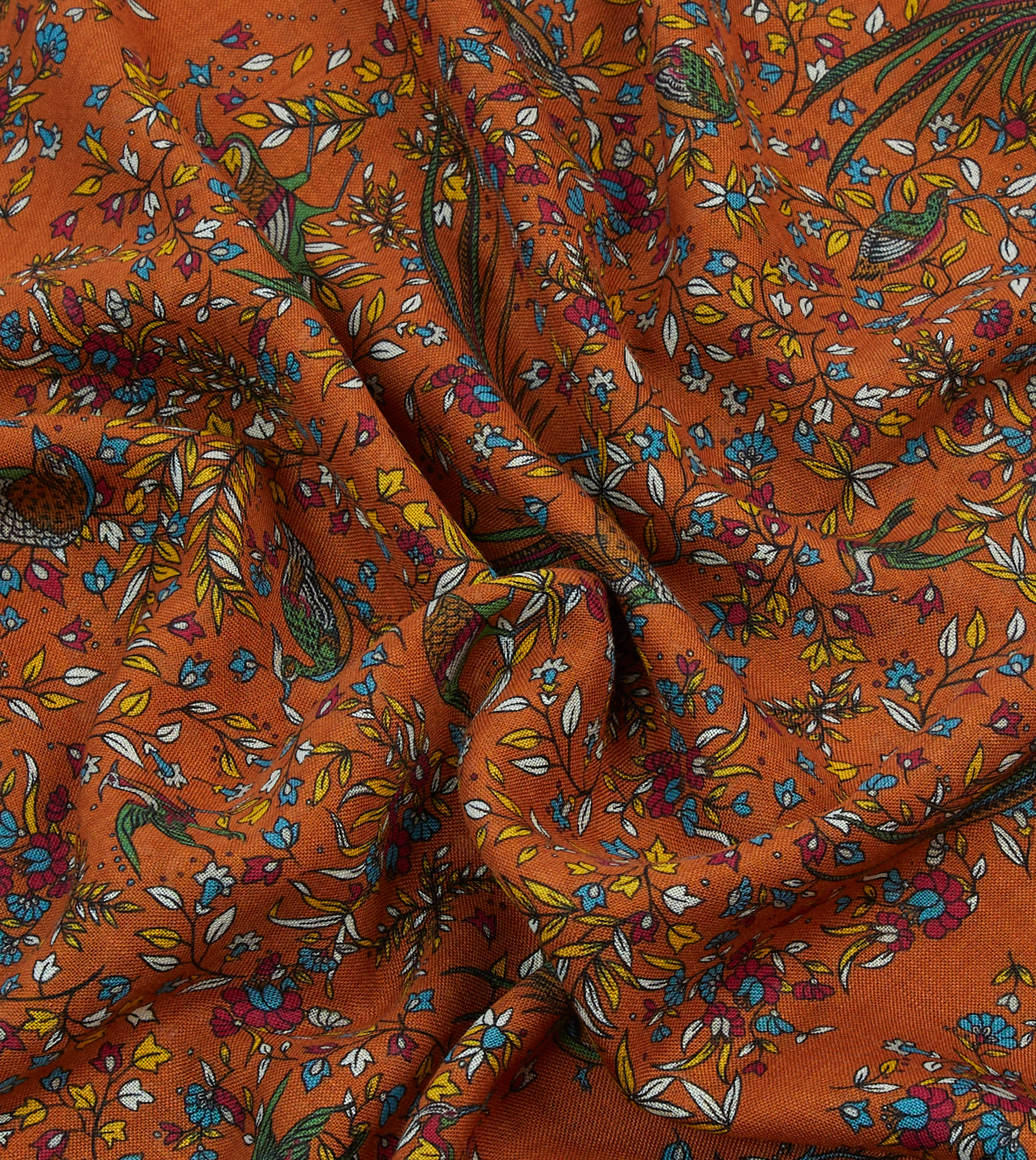 Orange Birds of Paradise Print Tubular Wool Silk Scarf - Image 2
