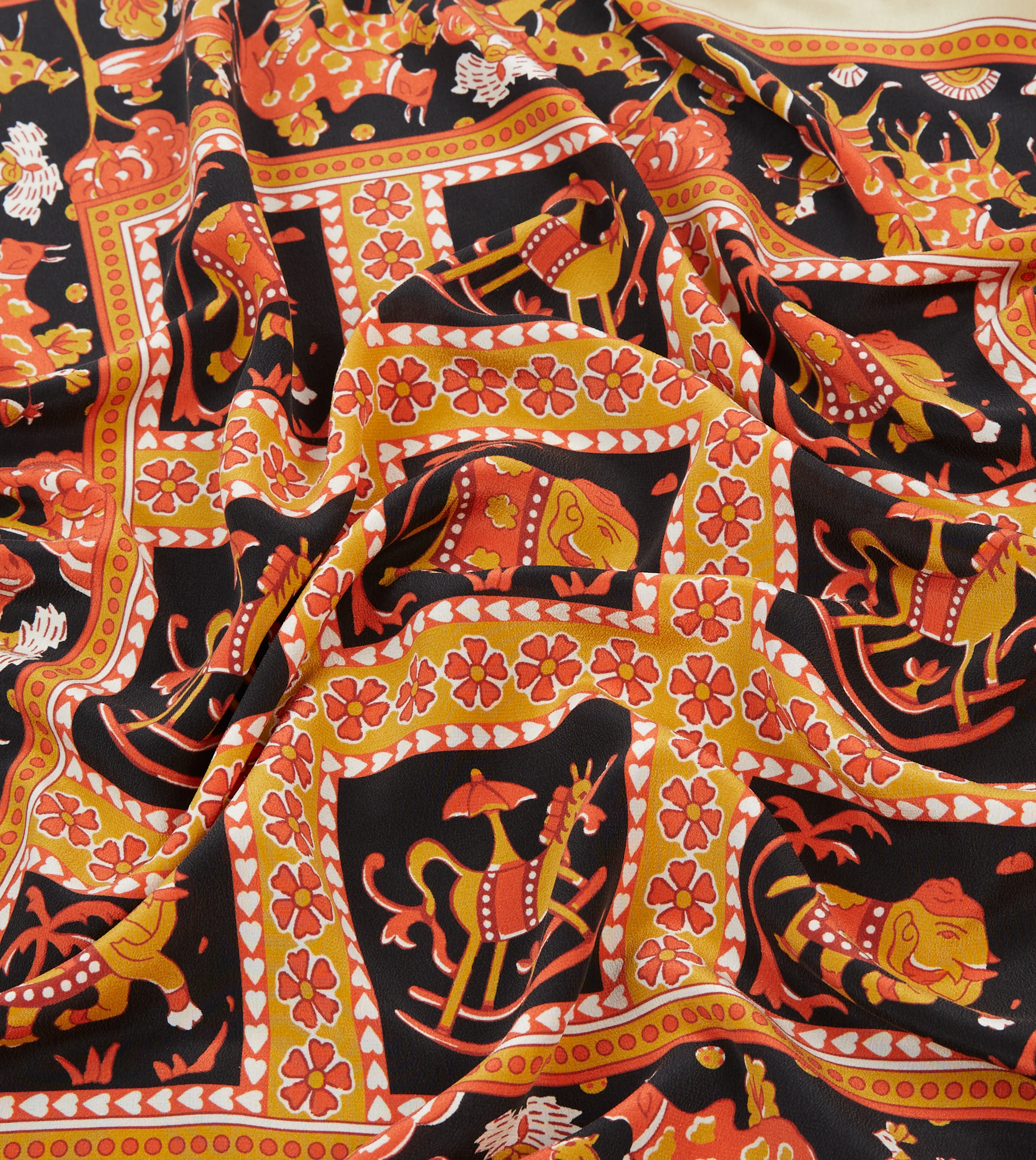 Orange Elephant Print Silk Bandana - Image 2