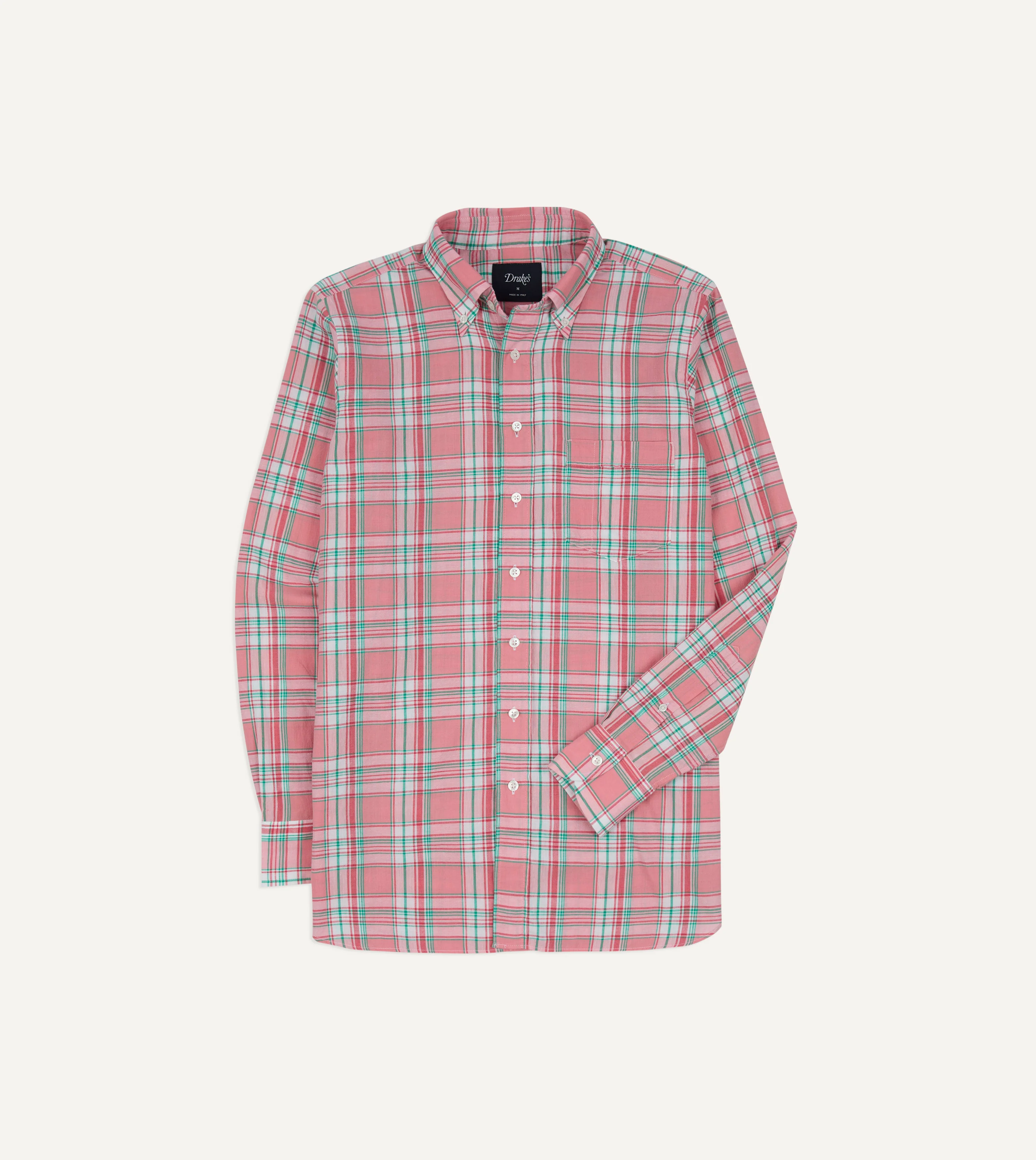 Pink and Green Madras Check Cotton Button-Down Shirt - Image 3