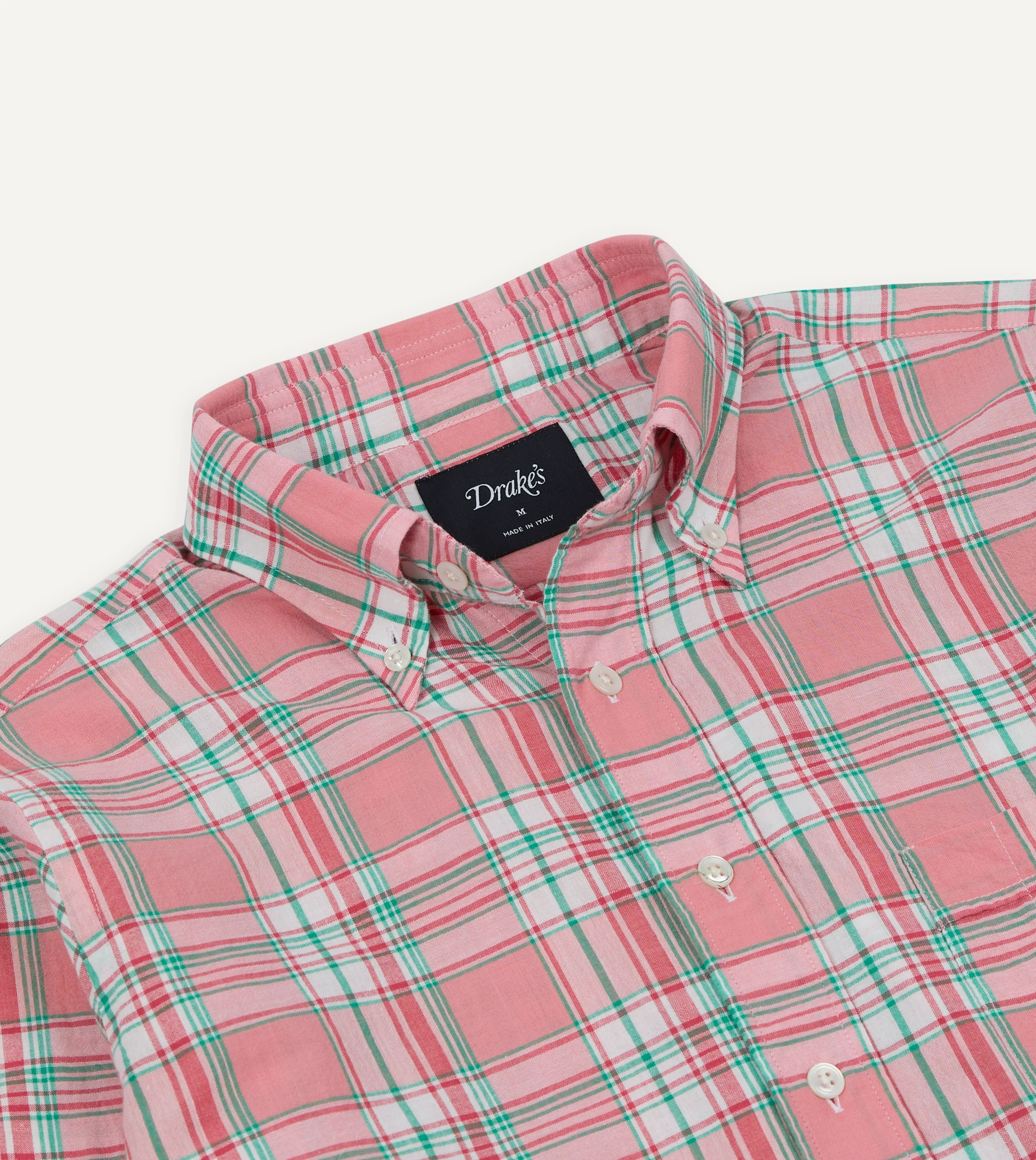 Pink and Green Madras Check Cotton Button-Down Shirt - Image 4