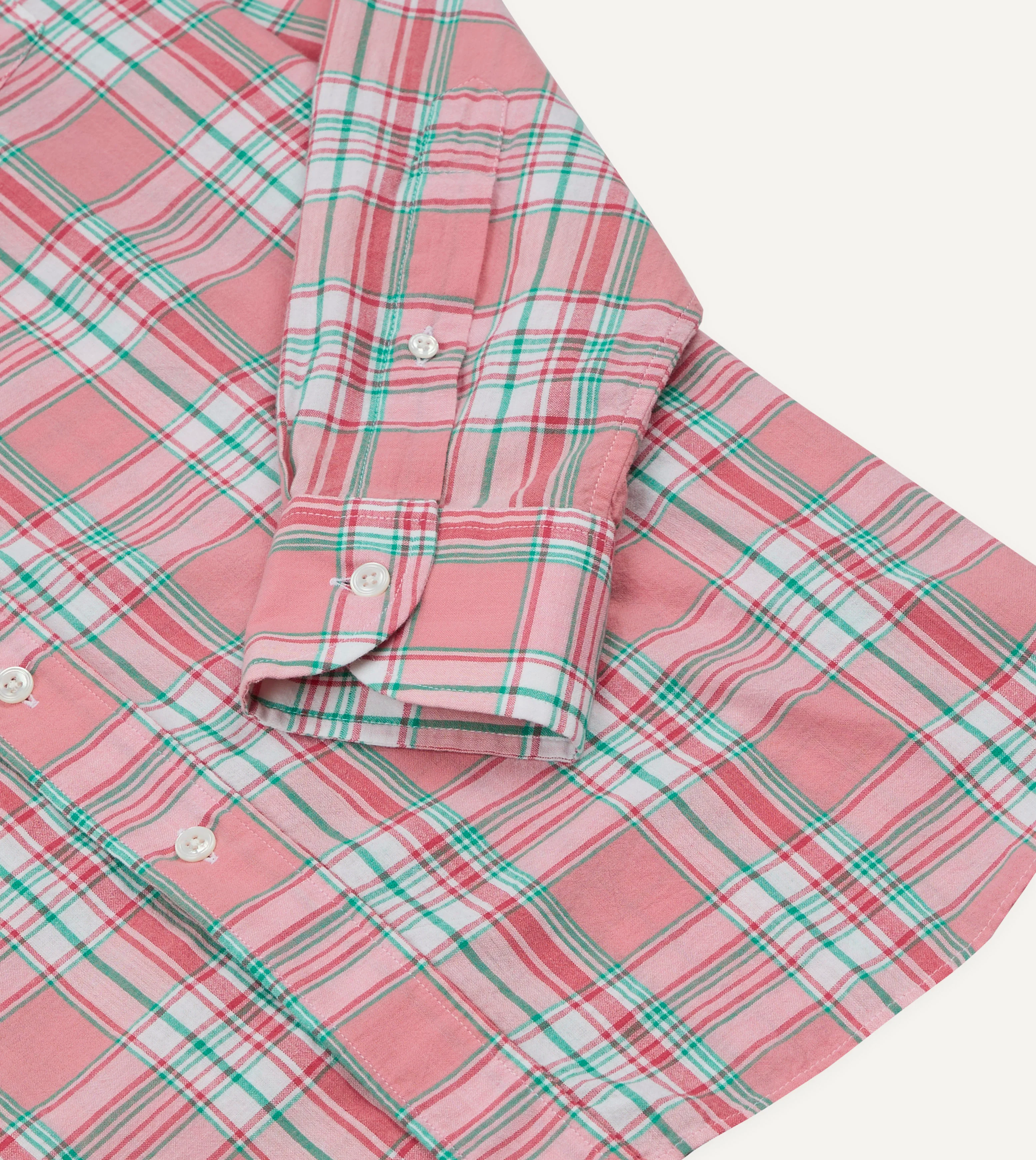 Pink and Green Madras Check Cotton Button-Down Shirt - Image 6