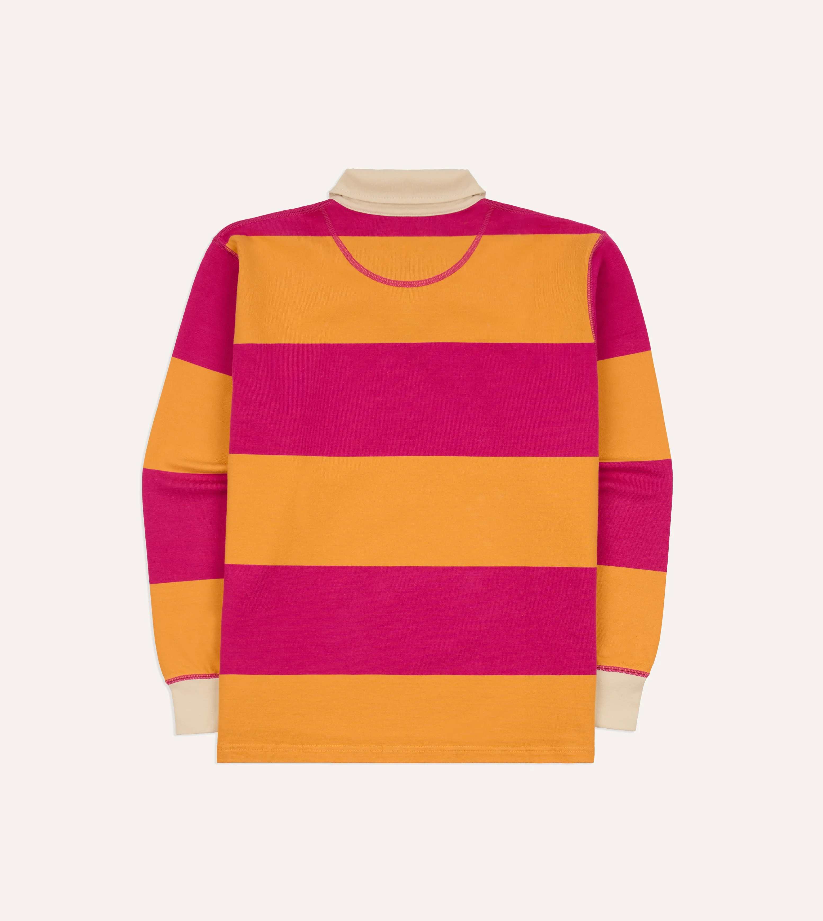 Pink and Orange Block Stripe Cotton Quarter Zip Rugby Shirt - Image 6