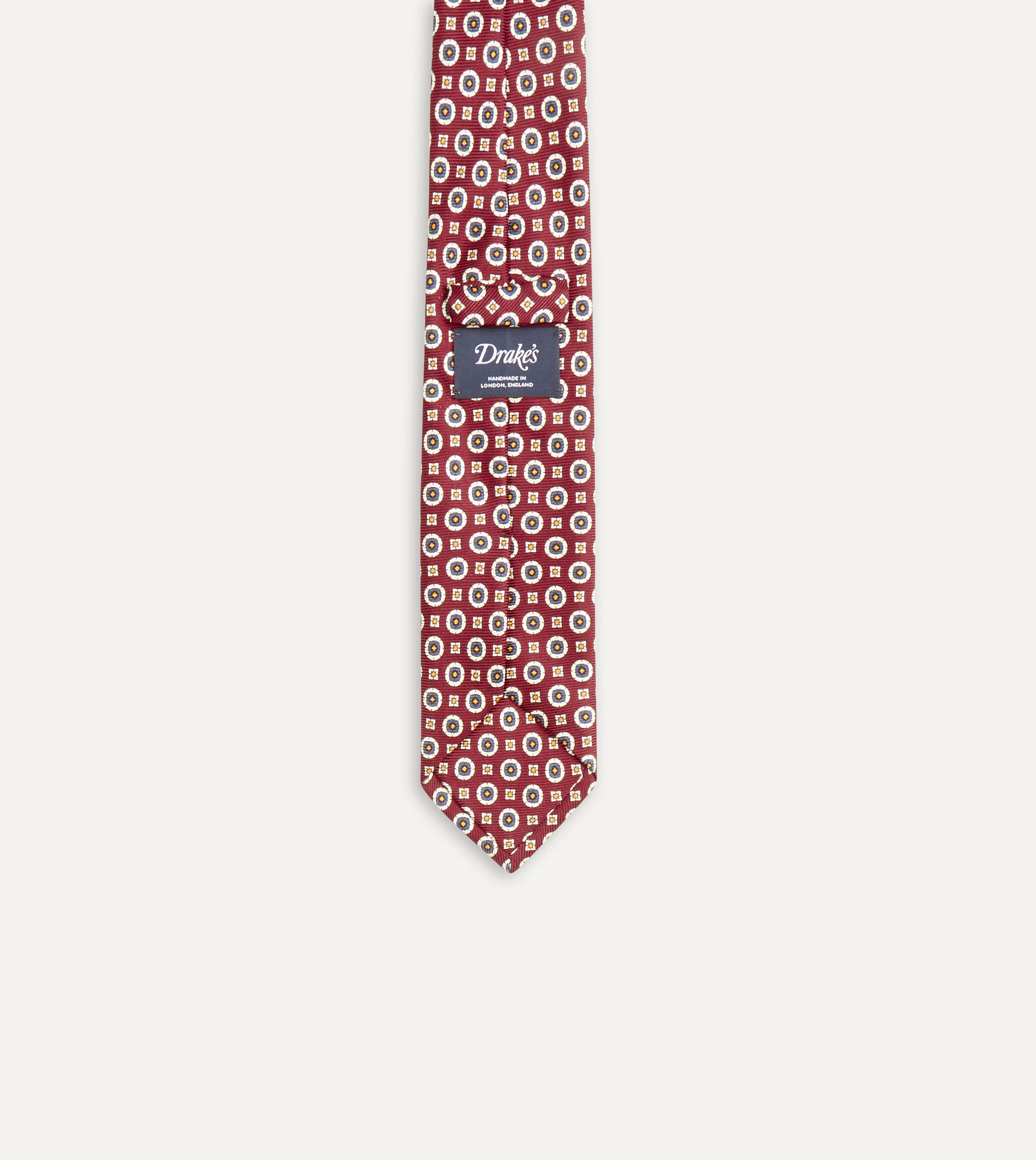 Red and Blue Geometric Medallion Print Silk Foulard Tie - Image 6