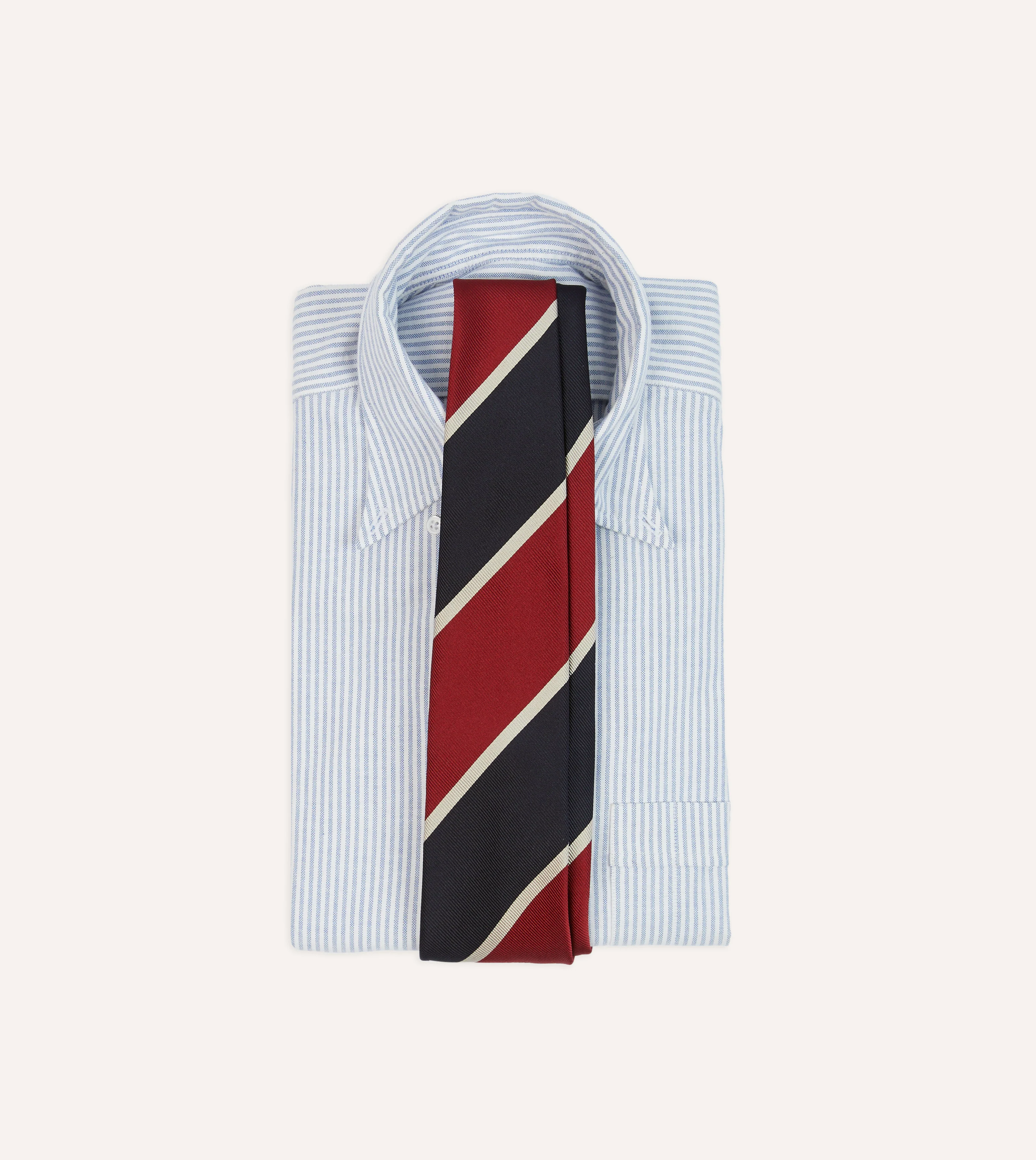 Red and Ecru Broad Stripe Mogador Silk Tipped Tie - Image 2