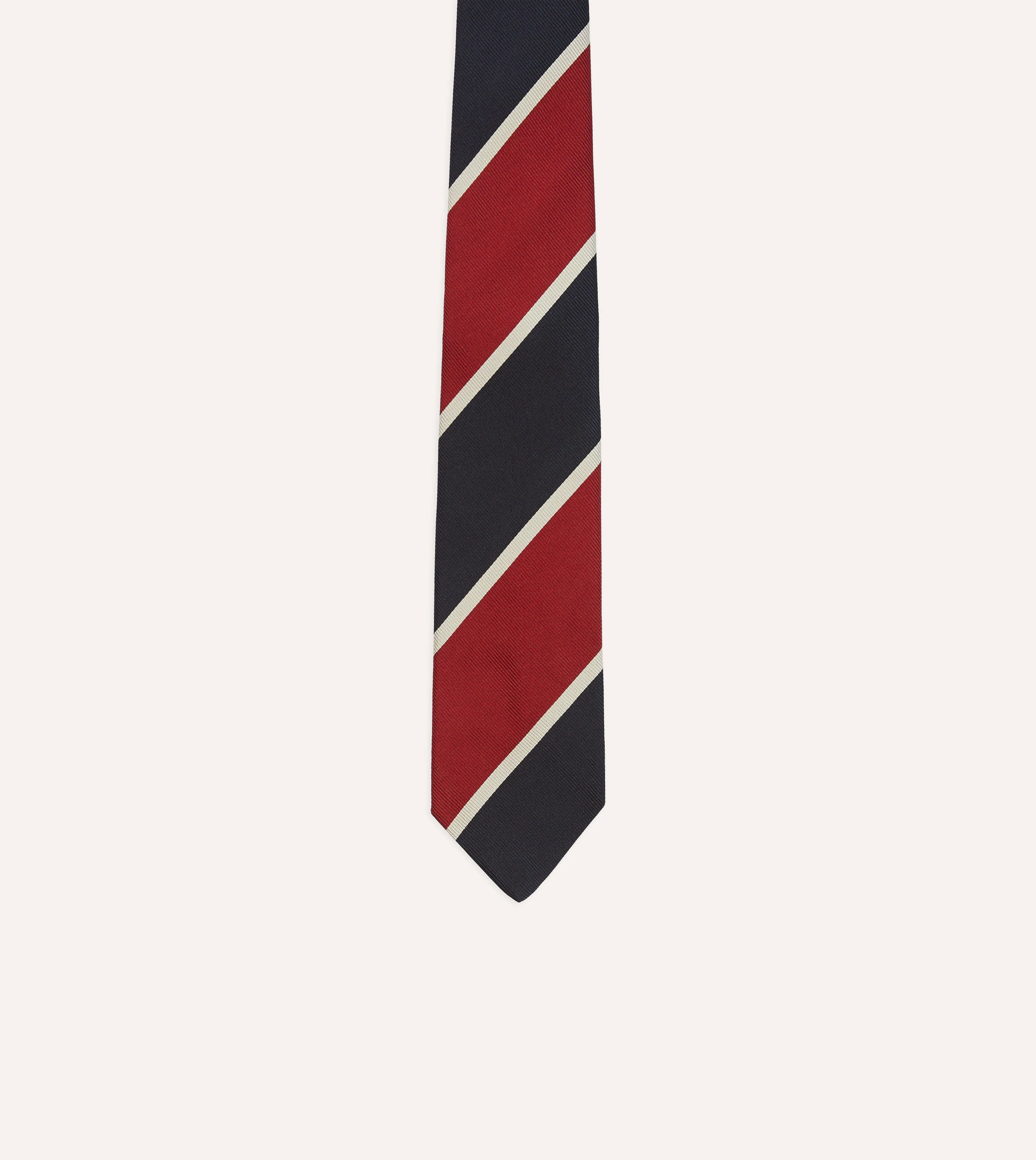 Red and Ecru Broad Stripe Mogador Silk Tipped Tie - Image 3