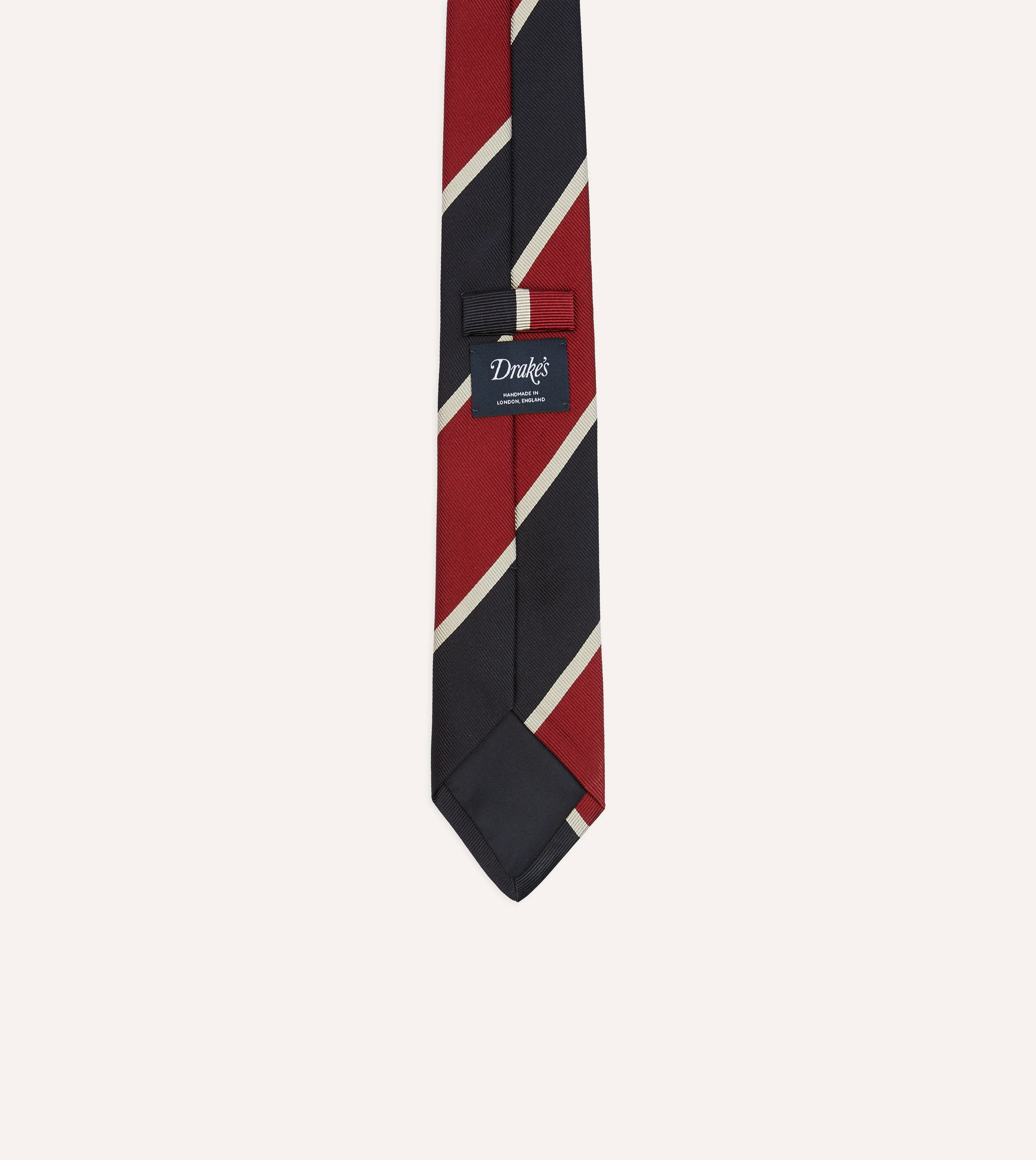 Red and Ecru Broad Stripe Mogador Silk Tipped Tie - Image 4