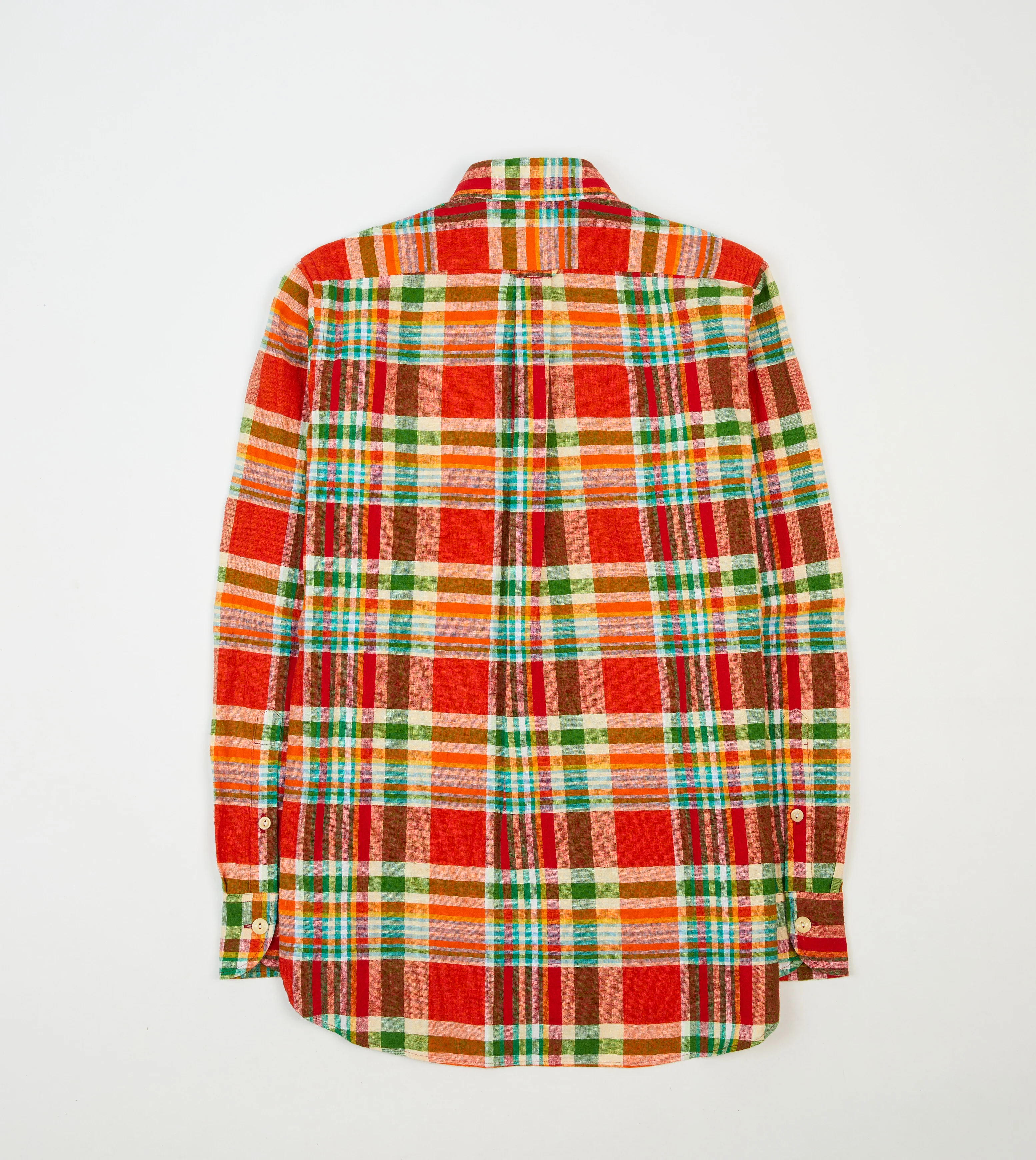 Red and Green Madras Check Cotton-Linen Two-Pocket Work Shirt - Image 6