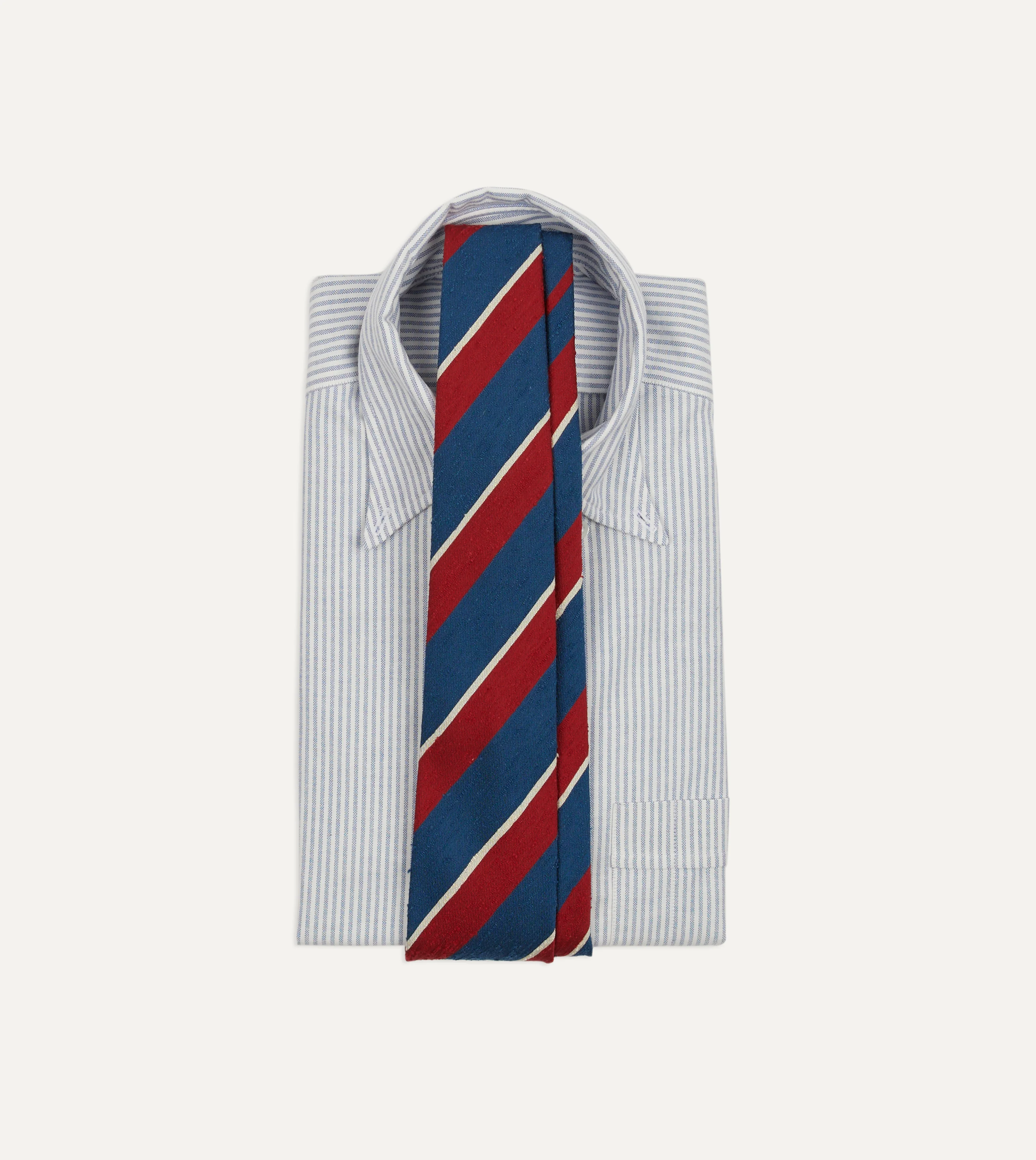 Red, Blue and White Stripe Shantung Silk Tie - Image 2