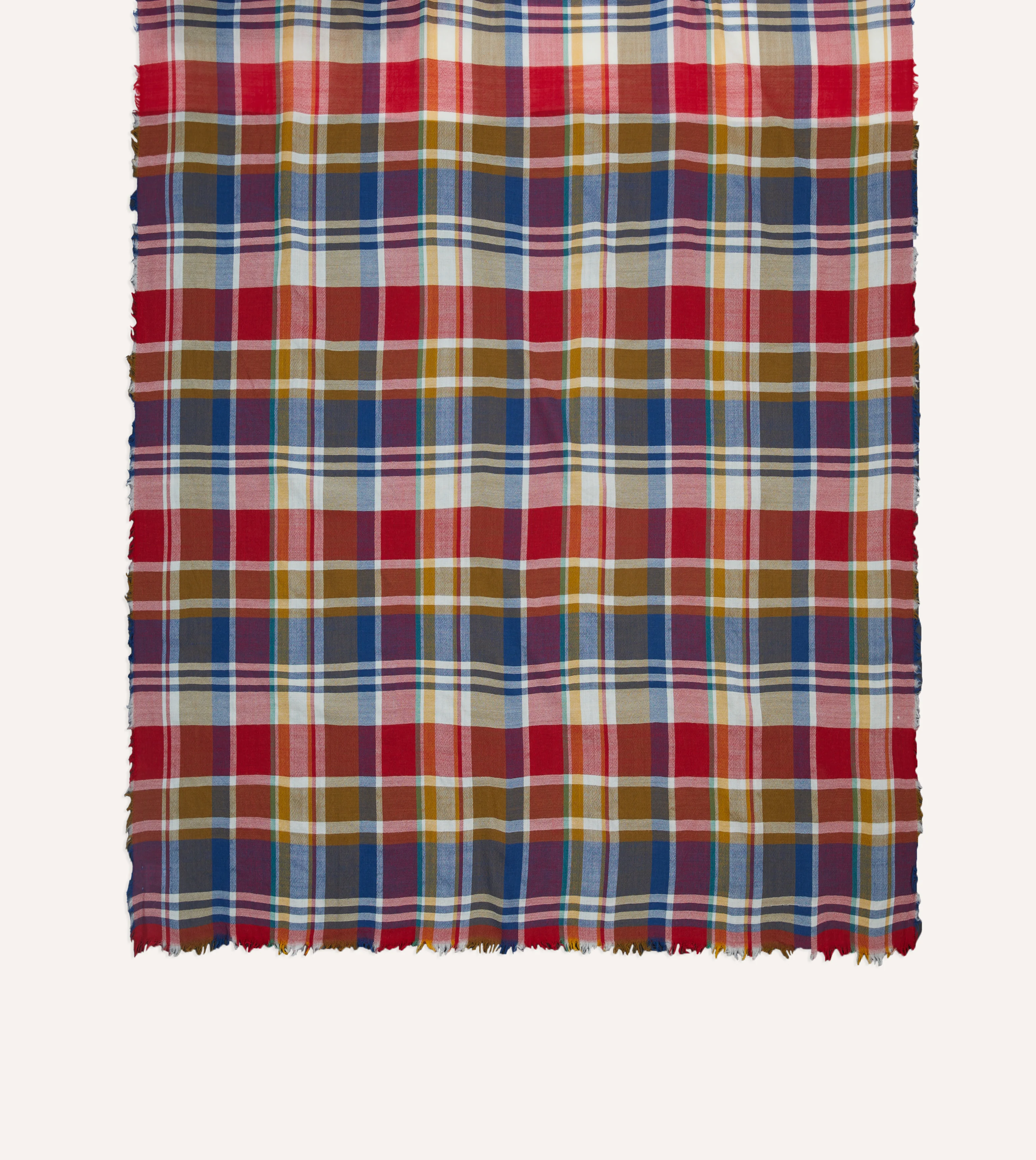 Red, Blue and Yellow Tartan Check Worsted Wool Scarf - Image 3