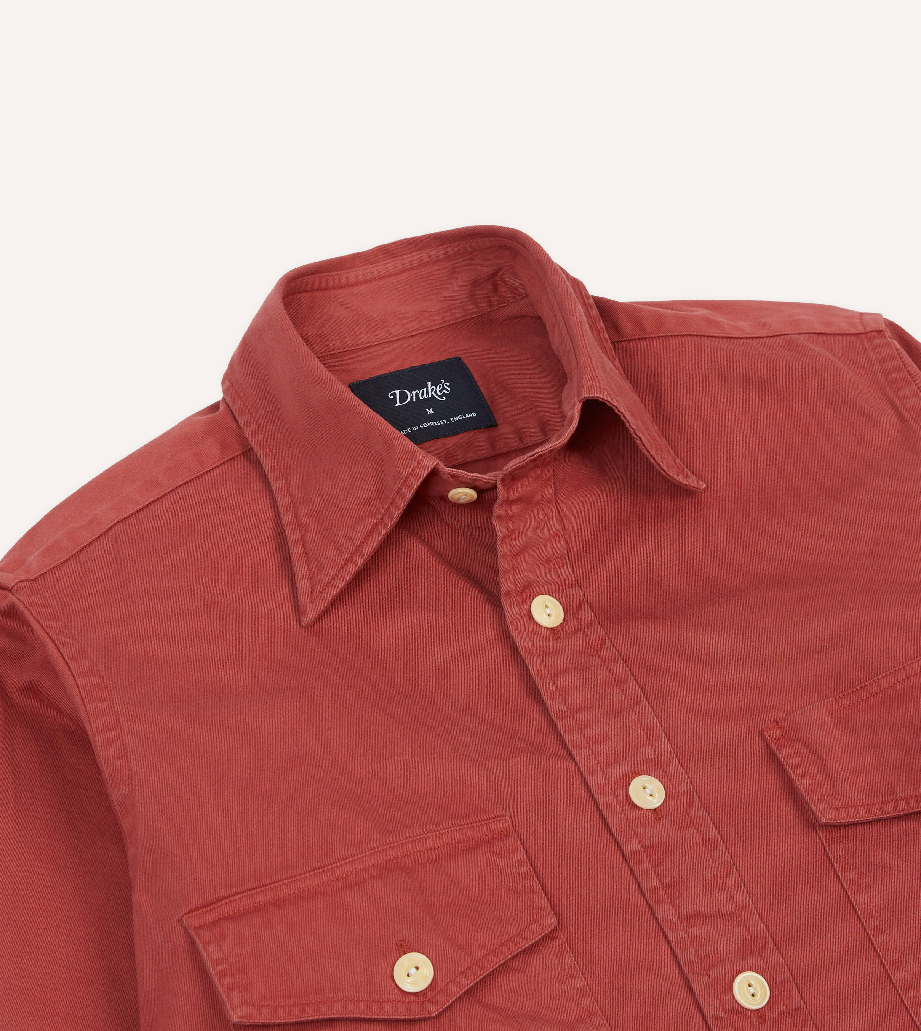 Red Cotton Long Point Collar Work Shirt - Image 3